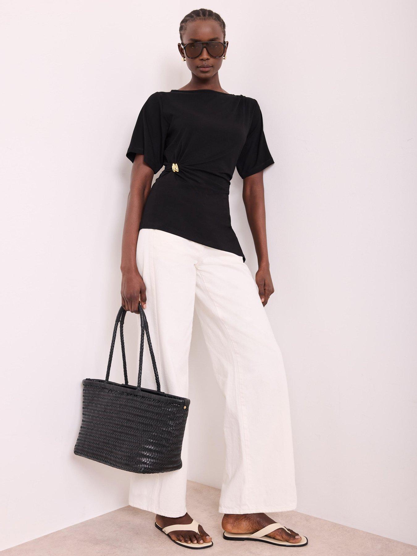 Mint Velvet Gathered Detail Top - Black