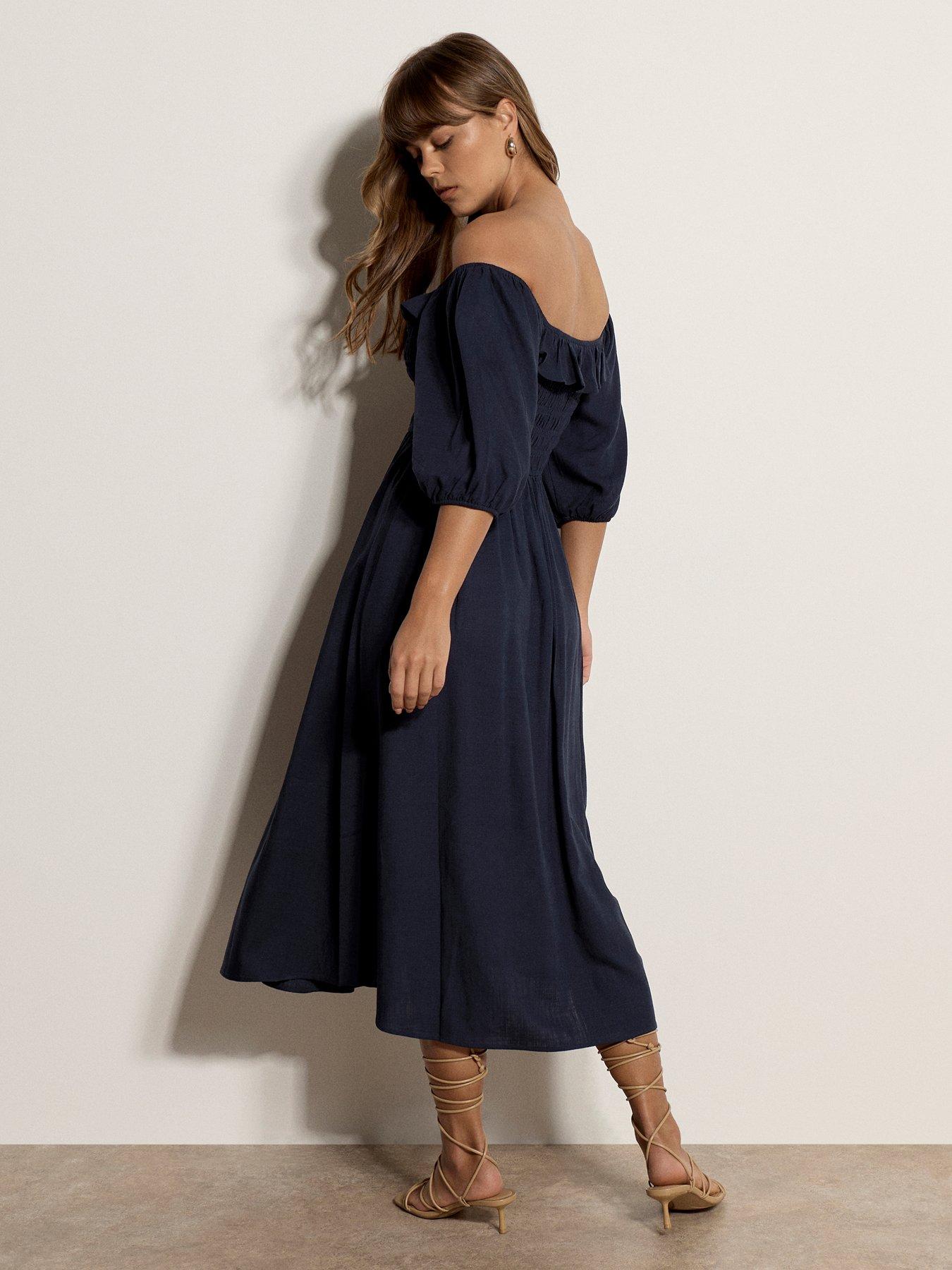 Image 2 of 5 of Apricot Maxi Shirred Bardot Dress