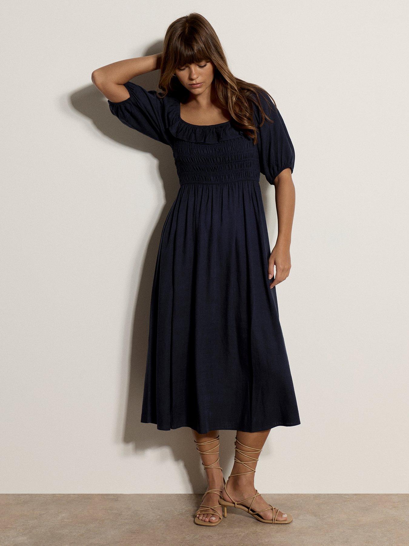 Image 3 of 5 of Apricot Maxi Shirred Bardot Dress