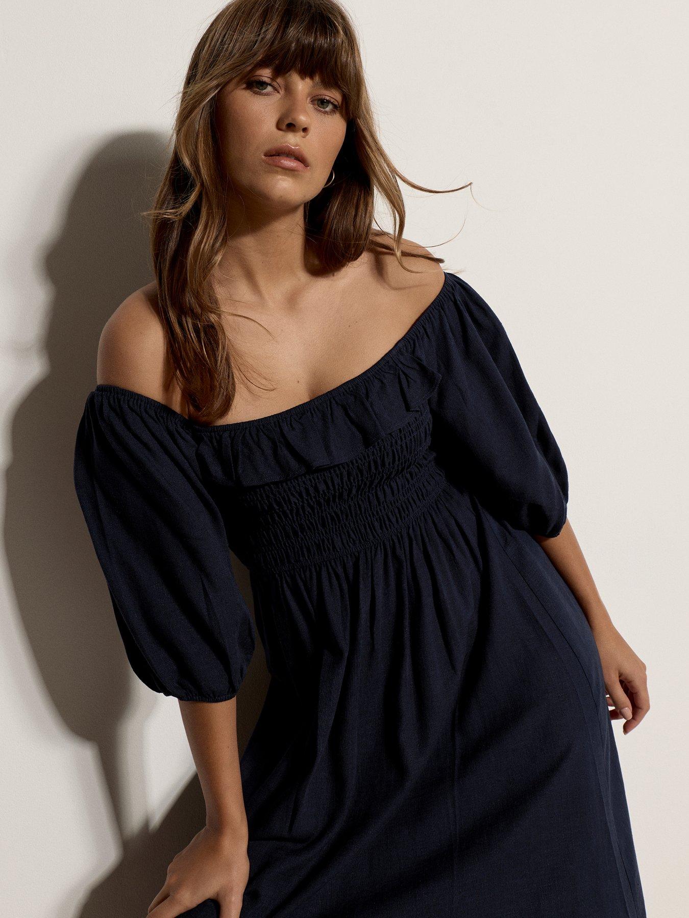 Image 5 of 5 of Apricot Maxi Shirred Bardot Dress