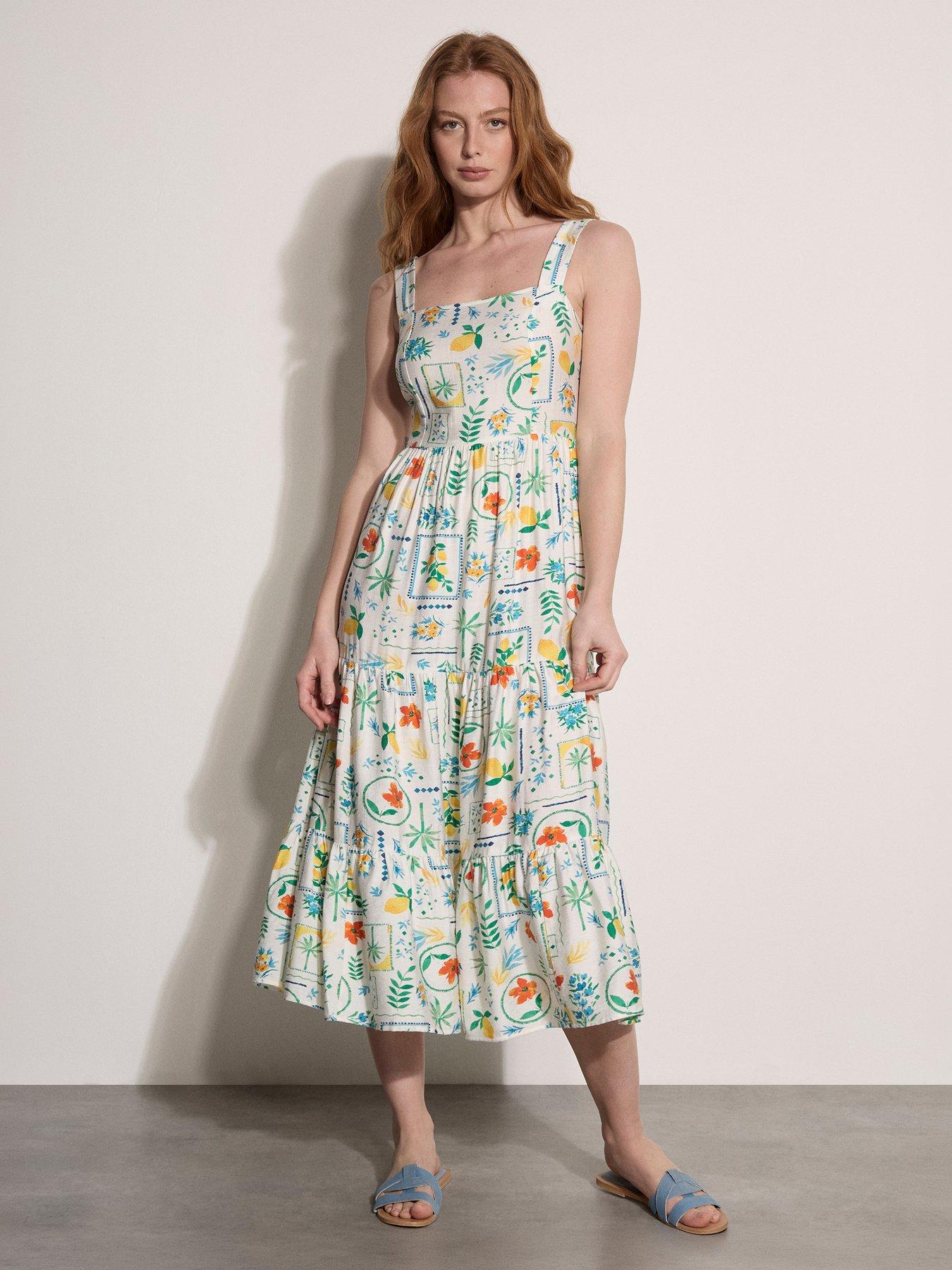 Apricot Capri Postcard Tiered Midi Dress - Cream