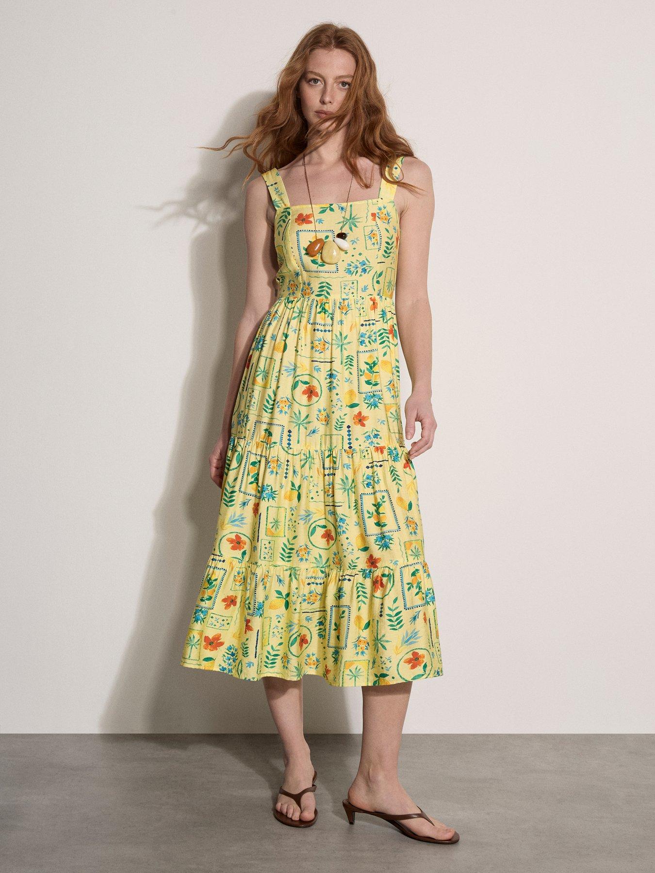 Apricot Capri Postcard Tiered Midi Dress - Yellow