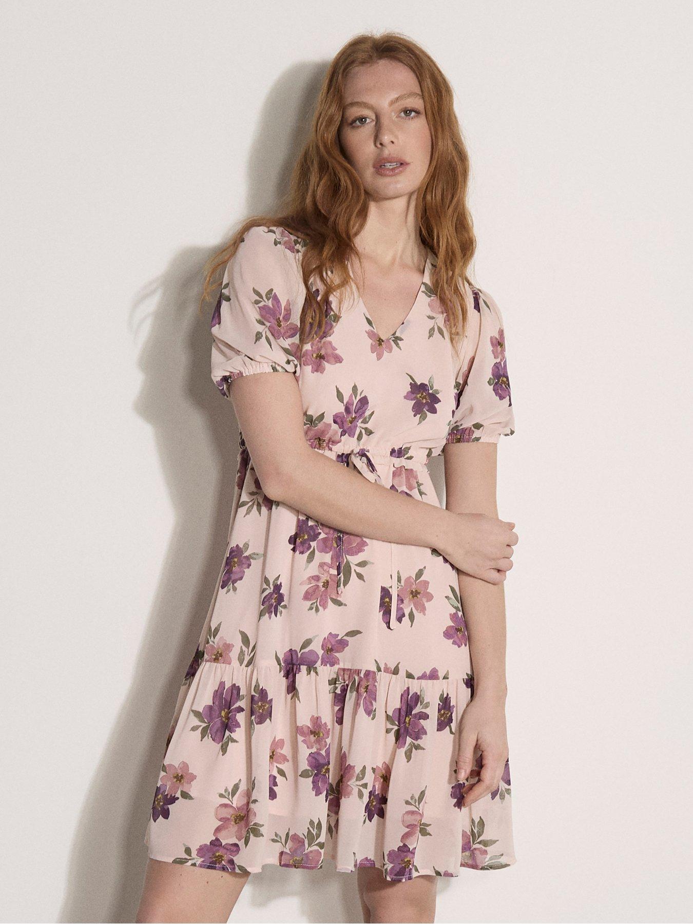 Image 1 of 4 of Apricot Rose Pairs Tie Thru Chiffon Dress