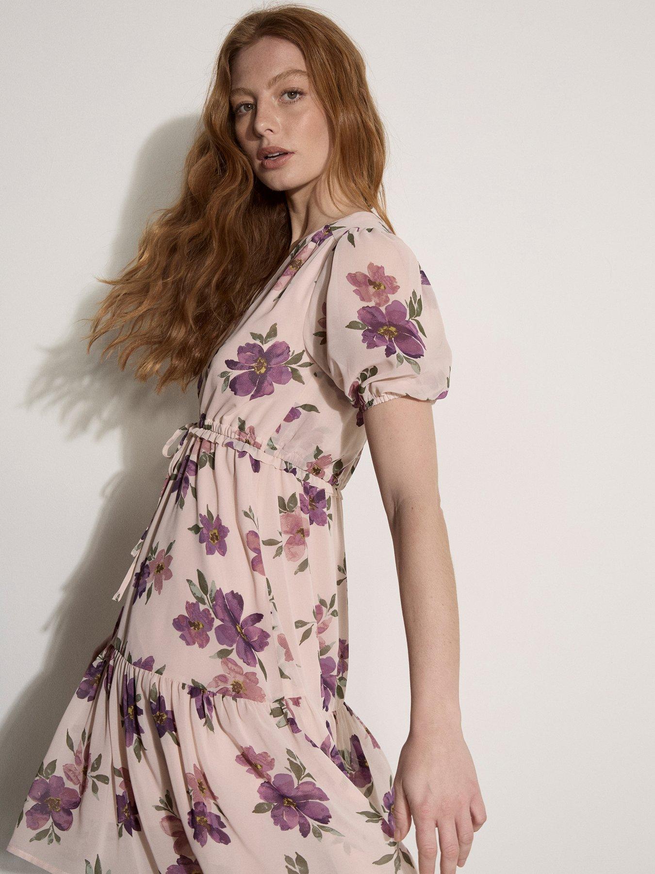 Image 2 of 4 of Apricot Rose Pairs Tie Thru Chiffon Dress