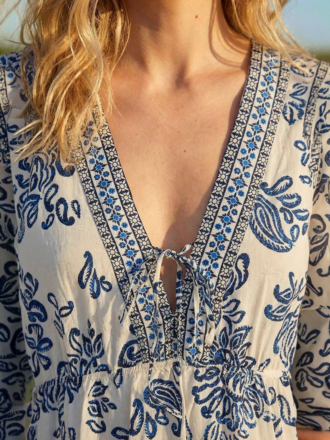Image 2 of 4 of Roman Border Print V-neck Midi Dress