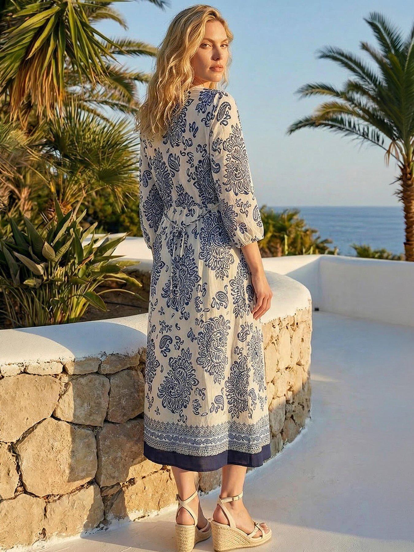 Image 3 of 4 of Roman Border Print V-neck Midi Dress