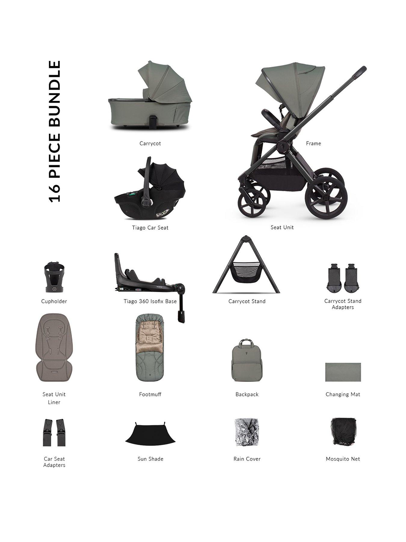 Venicci Upline 3 - 4in1 Plus Bundle Tiago Black Car Seat and 360 Base - Aloe