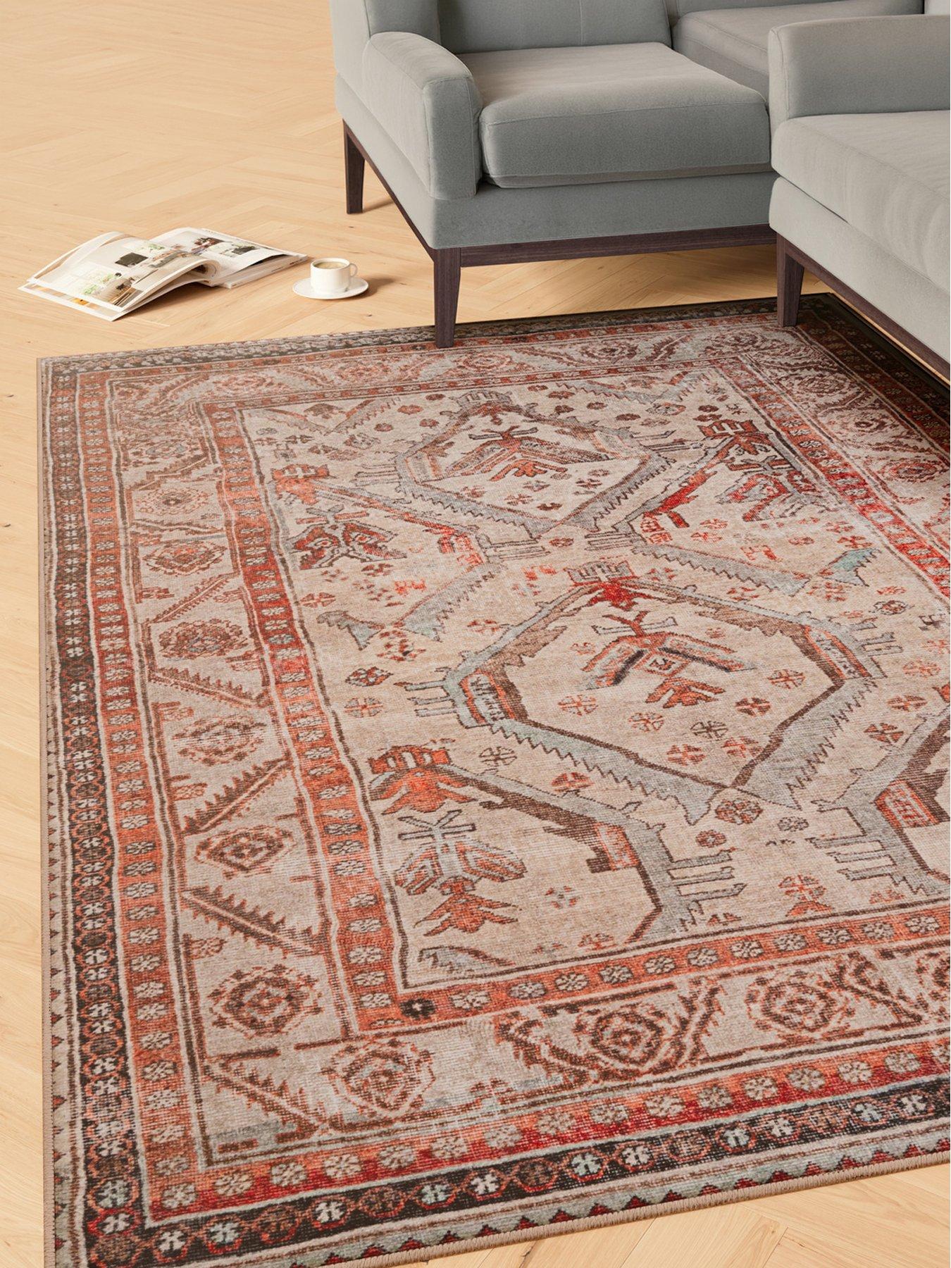 Kukoon Distressed Terracotta Washable Rustic Rug - Rowe