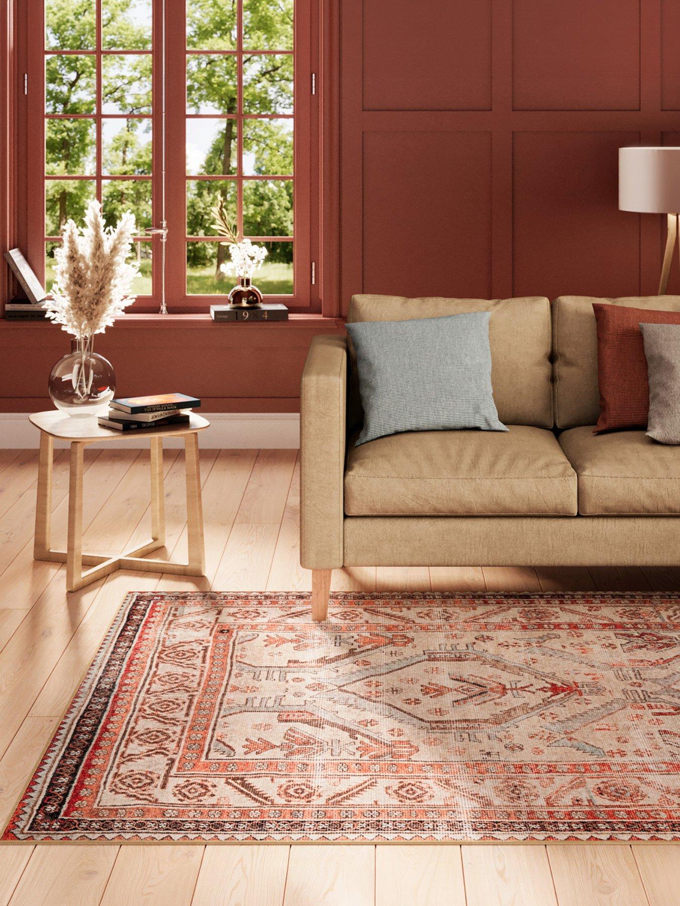 Image 4 of 6 of Kukoon Distressed Terracotta Washable Rustic Rug - Rowe