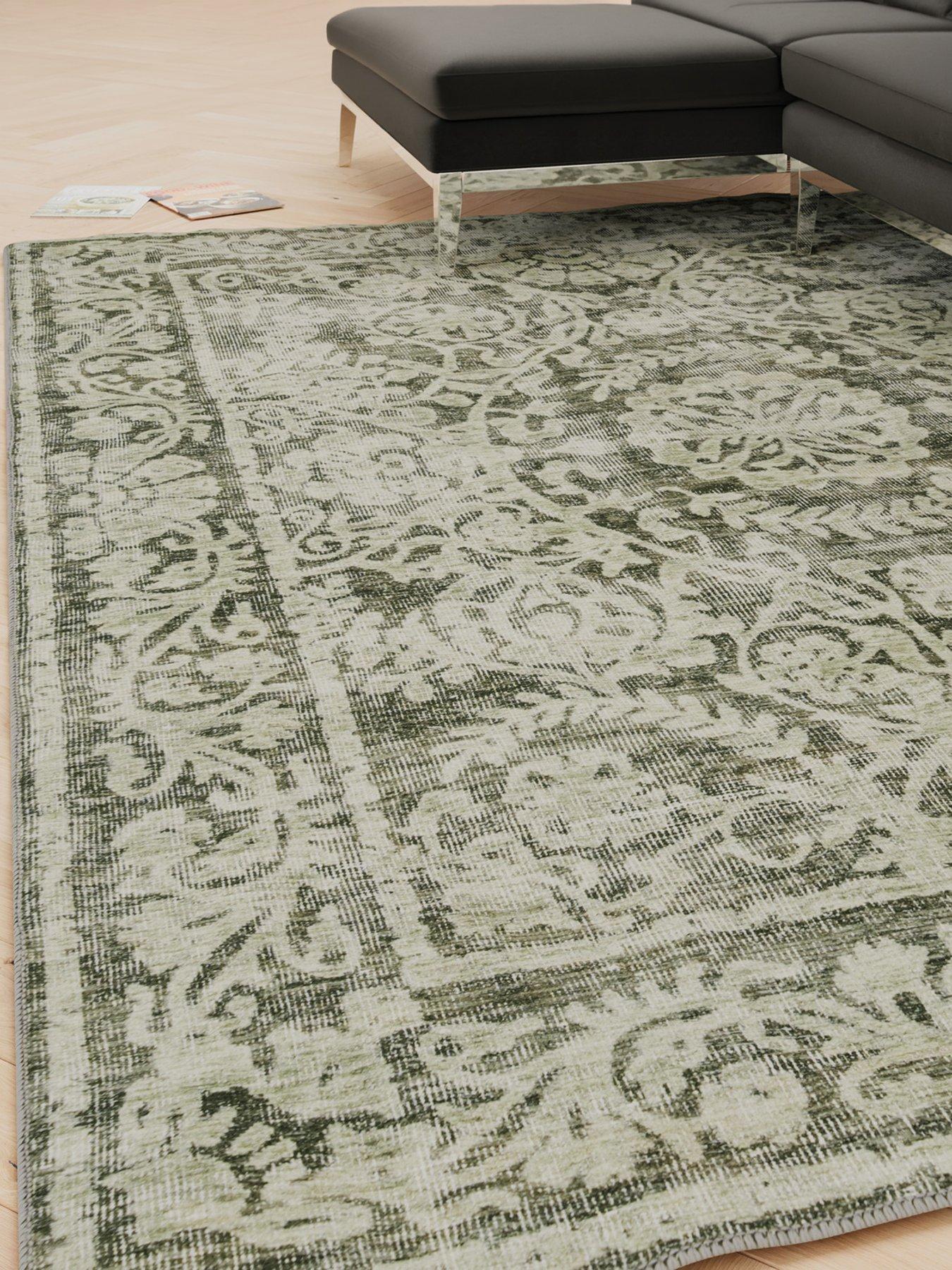 Image 1 of 7 of Kukoon Soft Washable Green Motif Rug - Pippa