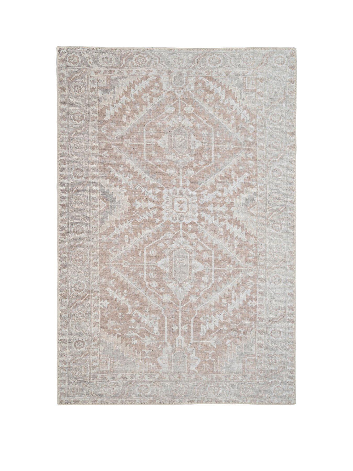 Image 2 of 4 of Kukoon Flatwoven Washable Distressed Beige Area Rug - Tolka
