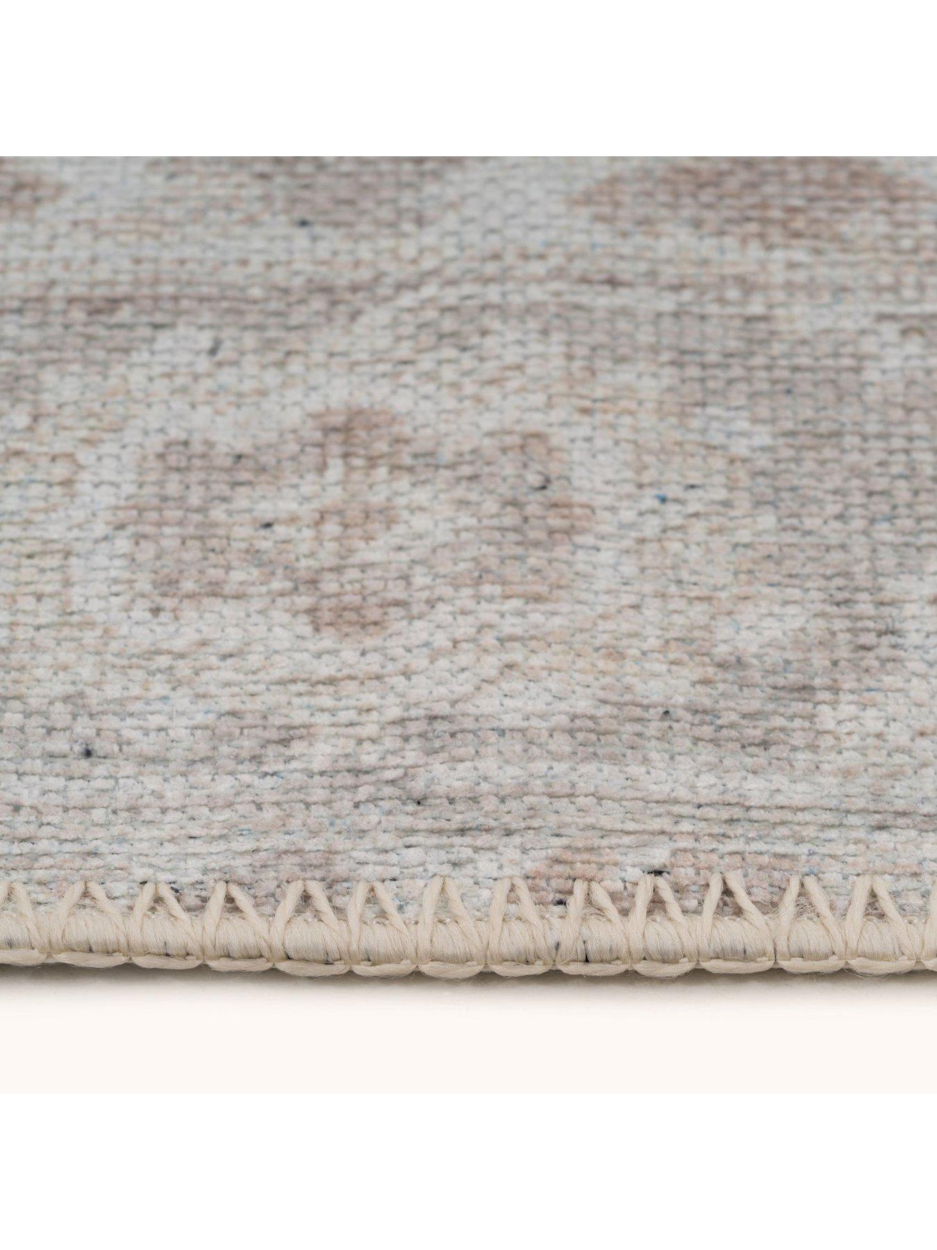 Image 4 of 4 of Kukoon Flatwoven Washable Distressed Beige Area Rug - Tolka