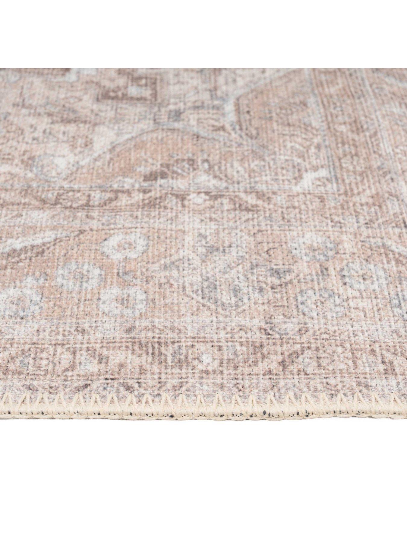 Image 4 of 6 of Kukoon Flatwoven Washable Traditional Distressed Beige Rug - Zoe