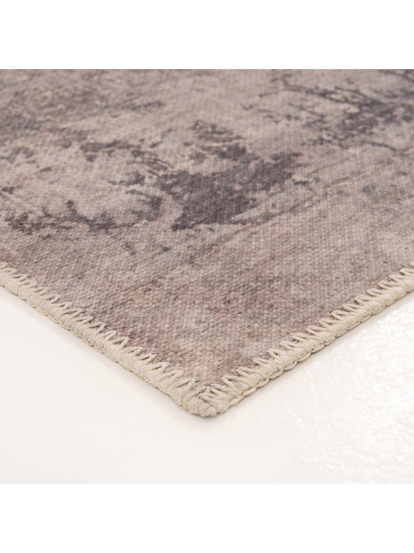 Image 5 of 5 of Kukoon Flatwoven Washable Distressed Renaissance Grey Beige Rug - Fleur
