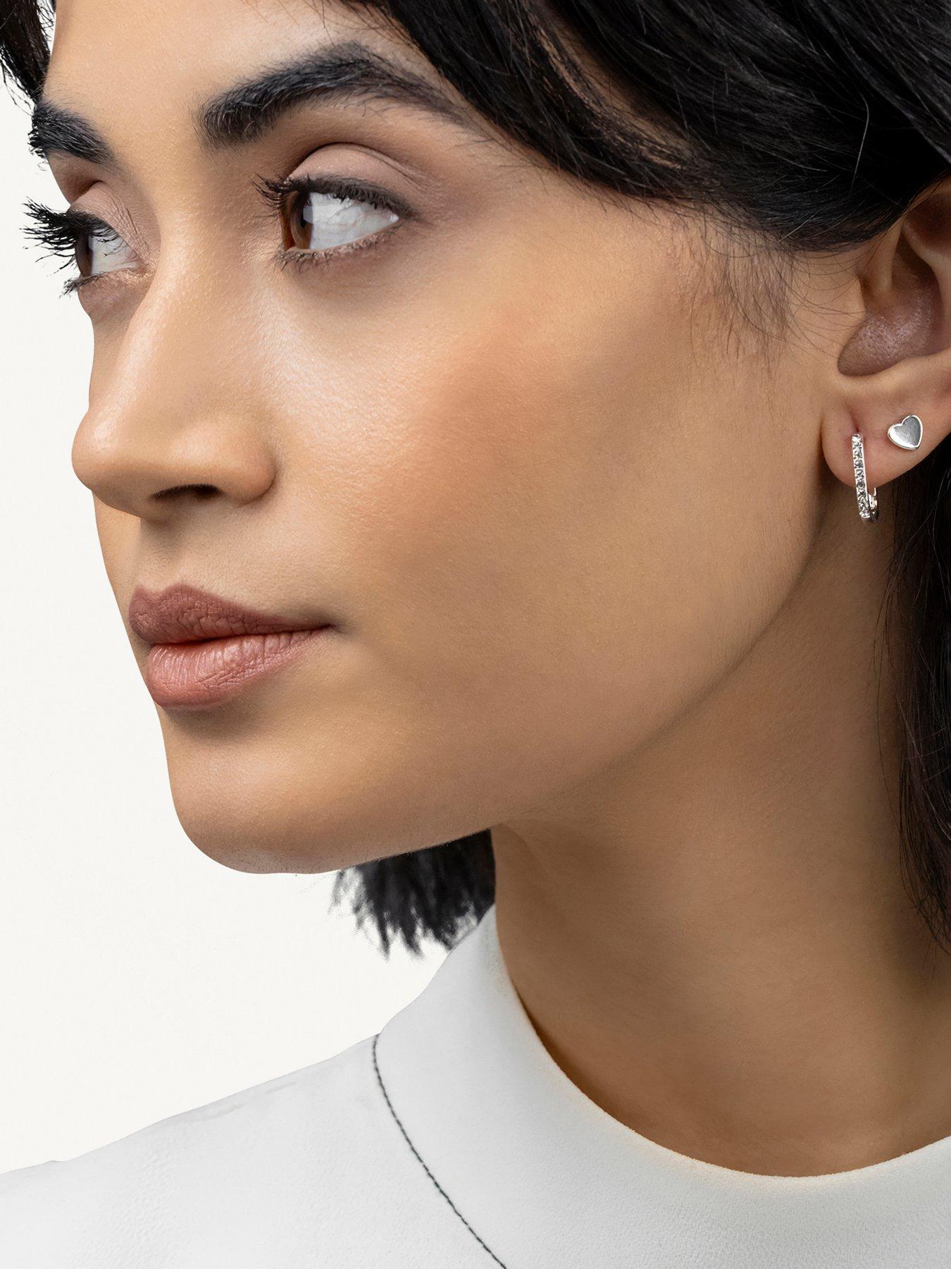 Image 2 of 4 of Radley Radley Silver Plated Stone Set Huggie Hoops &amp; Heart Stud Twin Pack