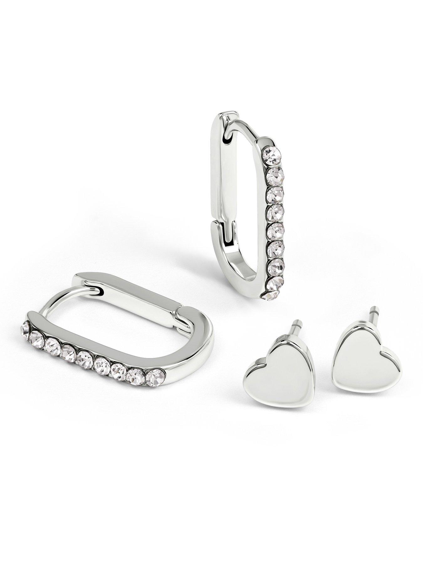 Image 3 of 4 of Radley Radley Silver Plated Stone Set Huggie Hoops &amp; Heart Stud Twin Pack