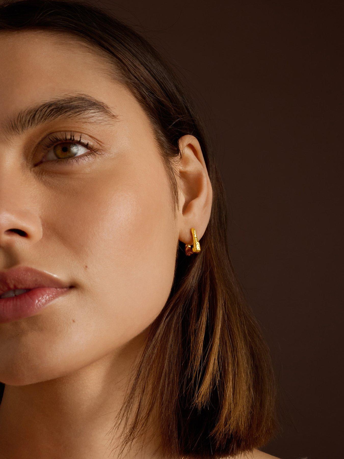 Image 1 of 4 of Katie Loxton Plated Textured Molten Square Hoop Earrings - Gold - Waterproof