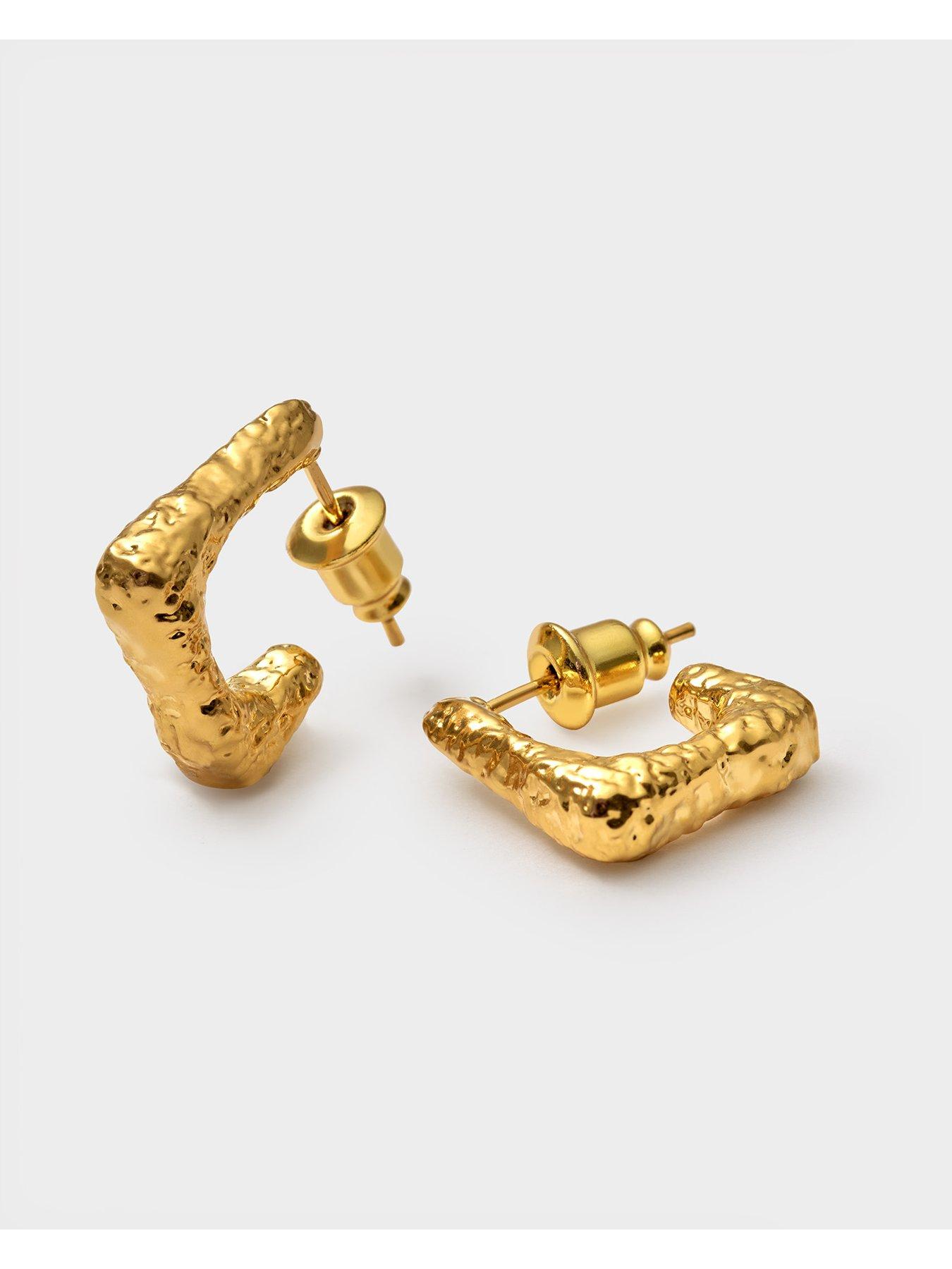 Image 2 of 4 of Katie Loxton Plated Textured Molten Square Hoop Earrings - Gold - Waterproof