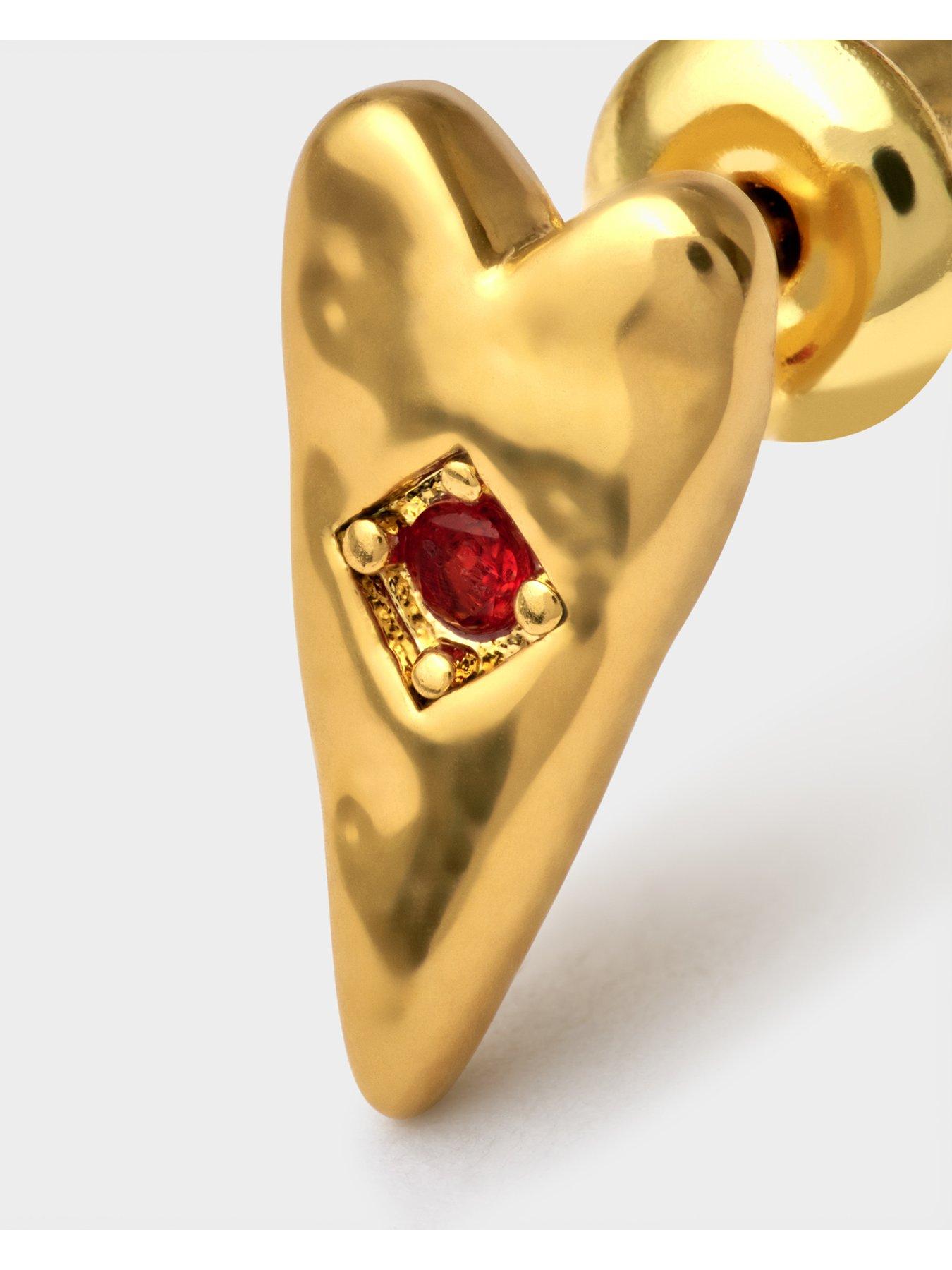 Image 2 of 4 of Katie Loxton Textured Heart Gemstone Stud Earrings - Gold