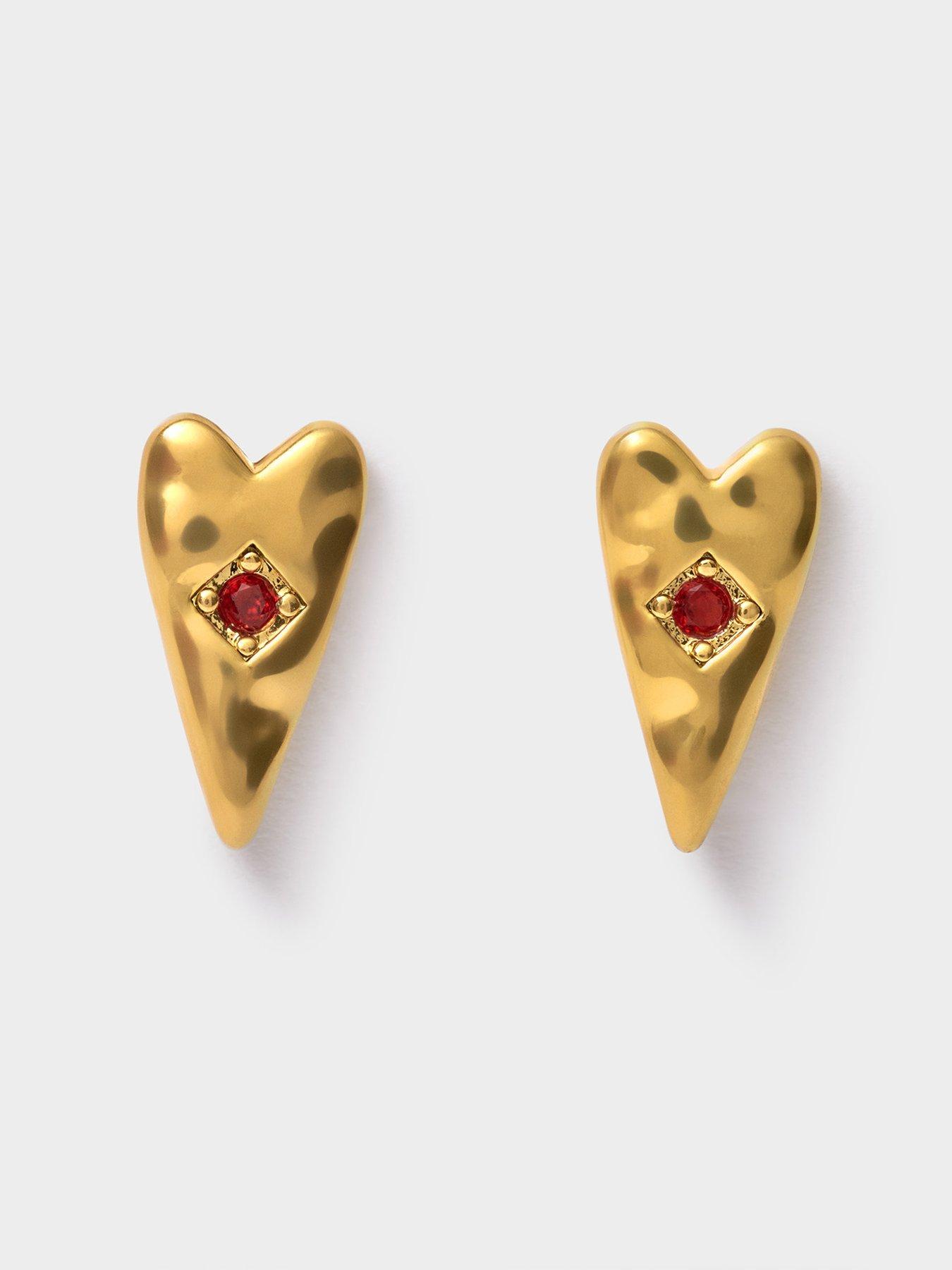 Image 3 of 4 of Katie Loxton Textured Heart Gemstone Stud Earrings - Gold