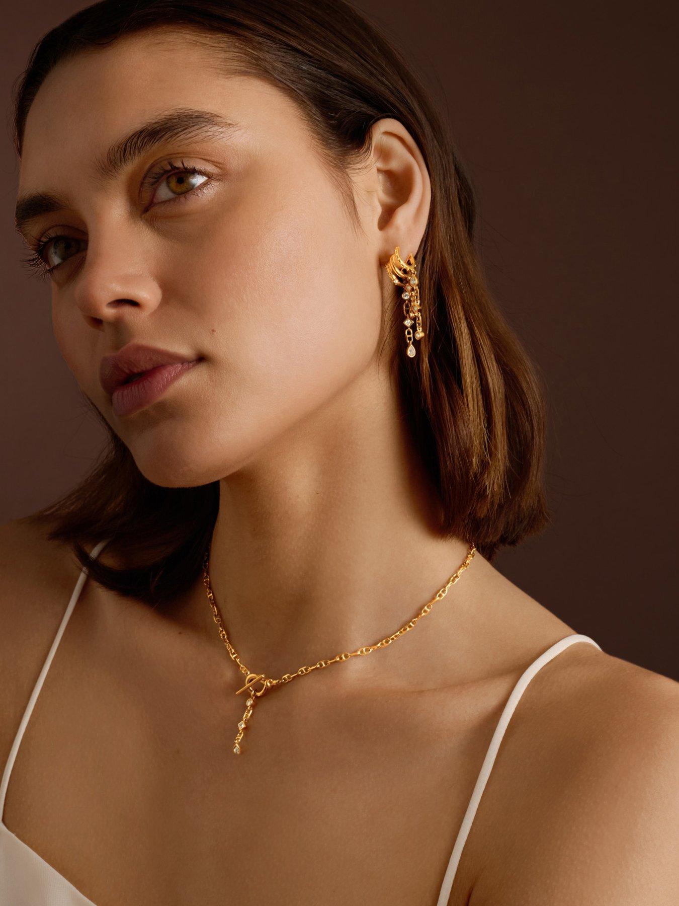 Image 1 of 4 of Katie Loxton Geometric Triple Stack Dangle Hoop Earrings - Gold