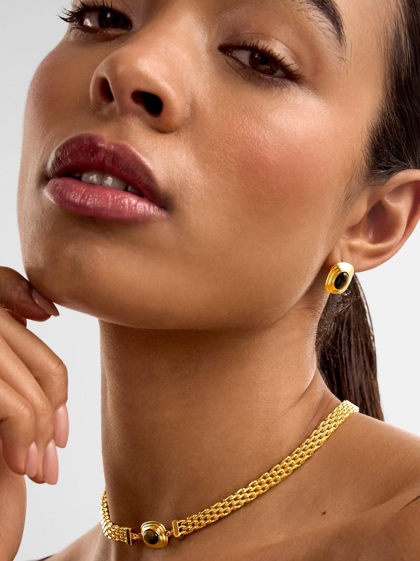 Katie Loxton Tiger's Eye Button Textured Stud Earrings - Gold