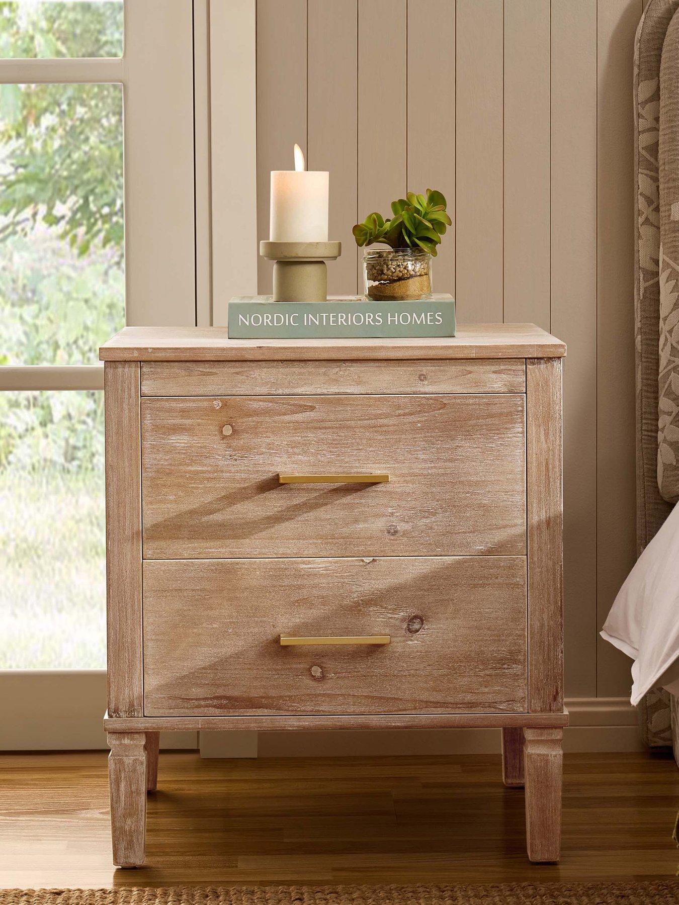 Dusk Sienna 2 Drawer Bedside Table - Washed Wood
