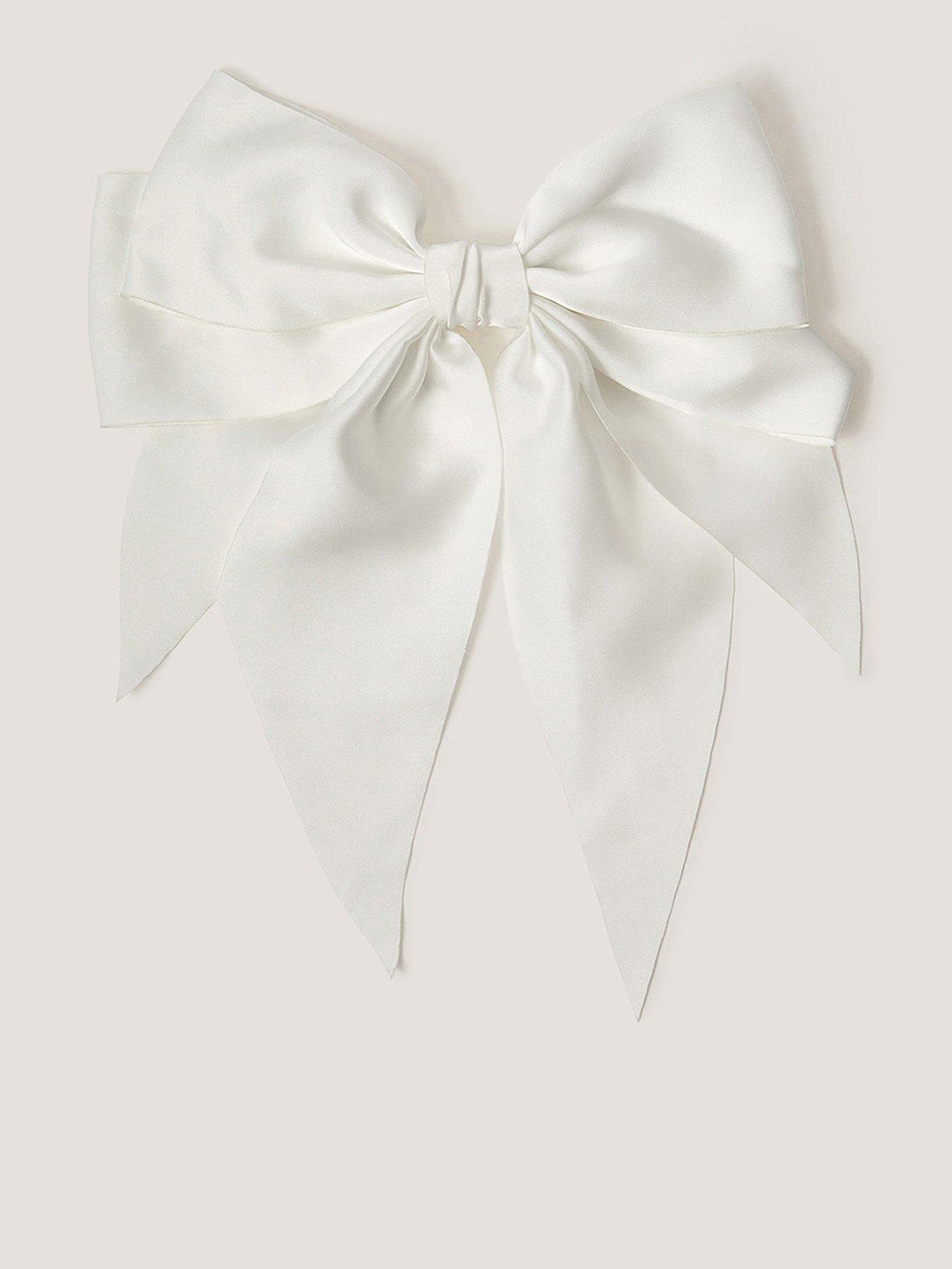 Monsoon Girls Satin Tiered Long Tie Bow Hair Clip - Ivory