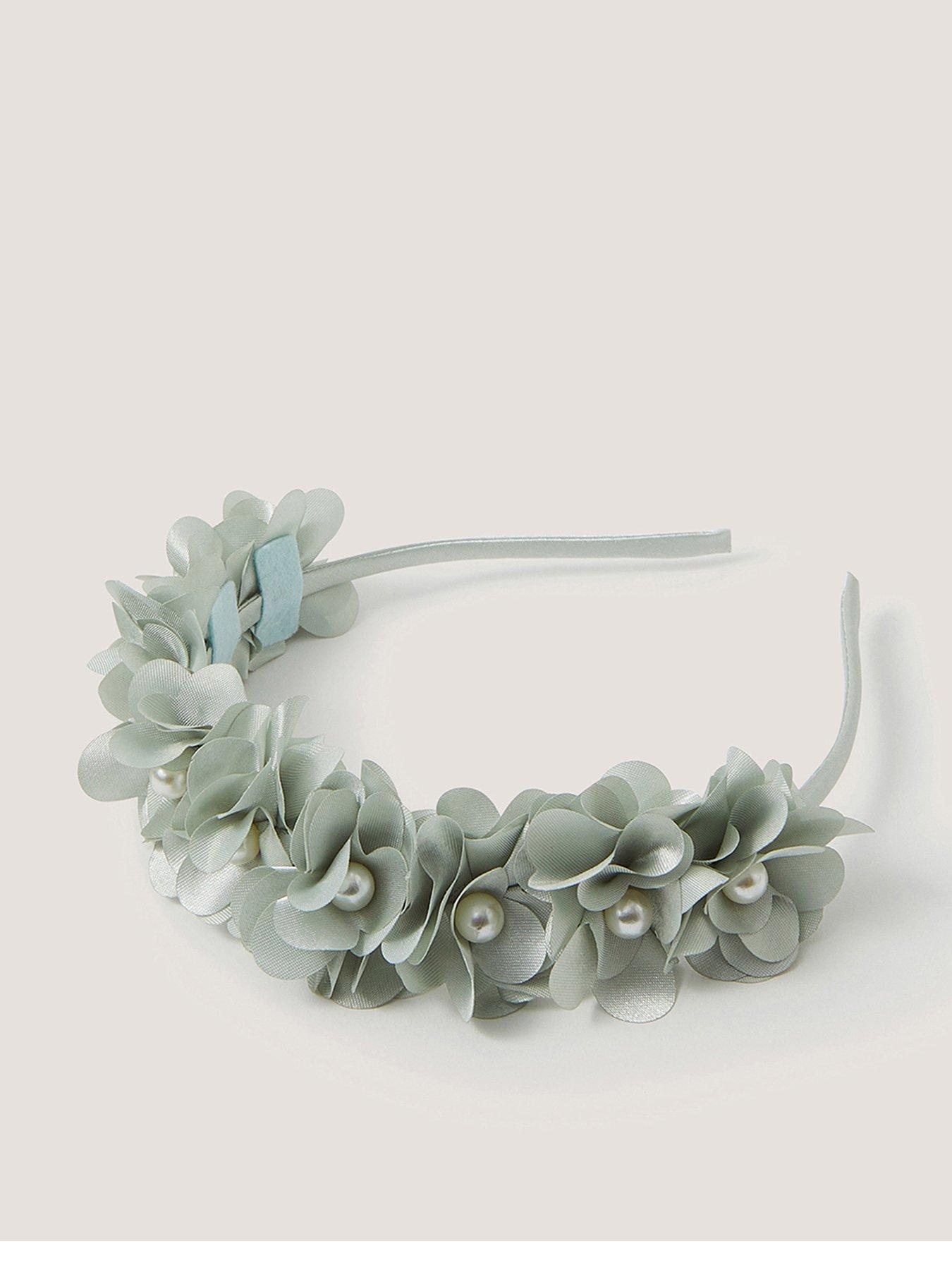 Monsoon Girls Bridesmaid Pom Pearl Aliceband - Sage