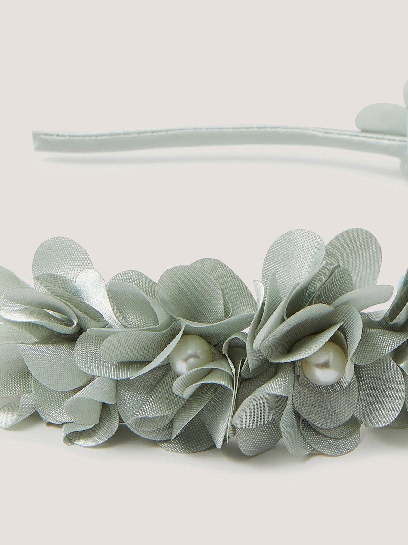 Image 2 of 2 of Monsoon Girls Bridesmaid Pom Pearl Aliceband - Sage