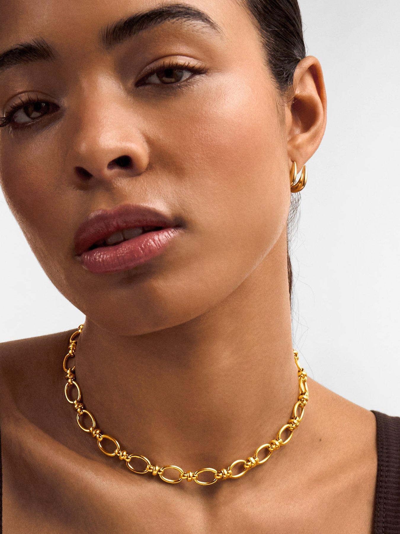 Katie Loxton Plated Chunky Oval Knotted Chain Link Necklace - Gold