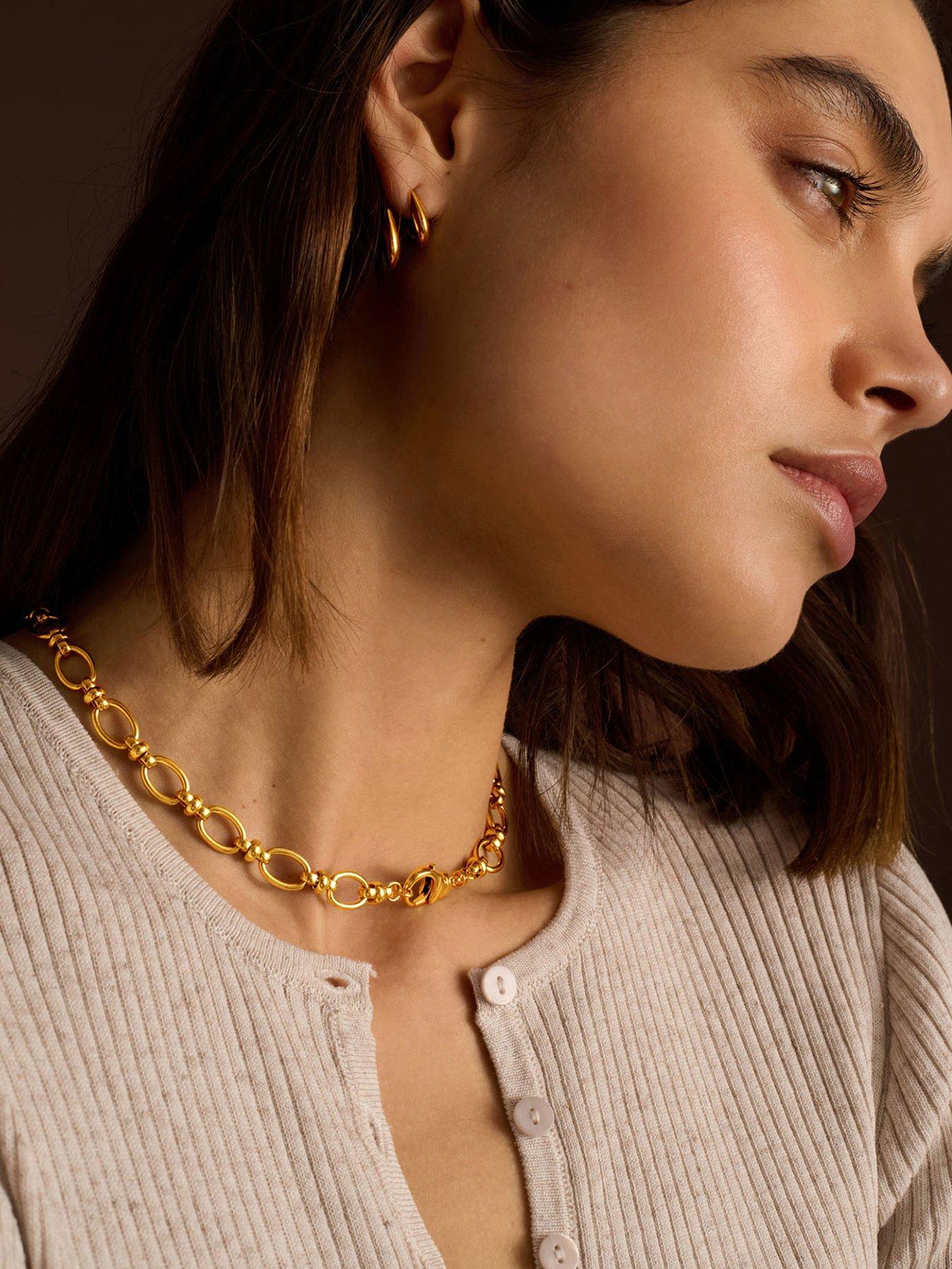 Image 1 of 6 of Katie Loxton Plated Chunky Oval Knotted Chain Link Necklace - Gold - Waterproof