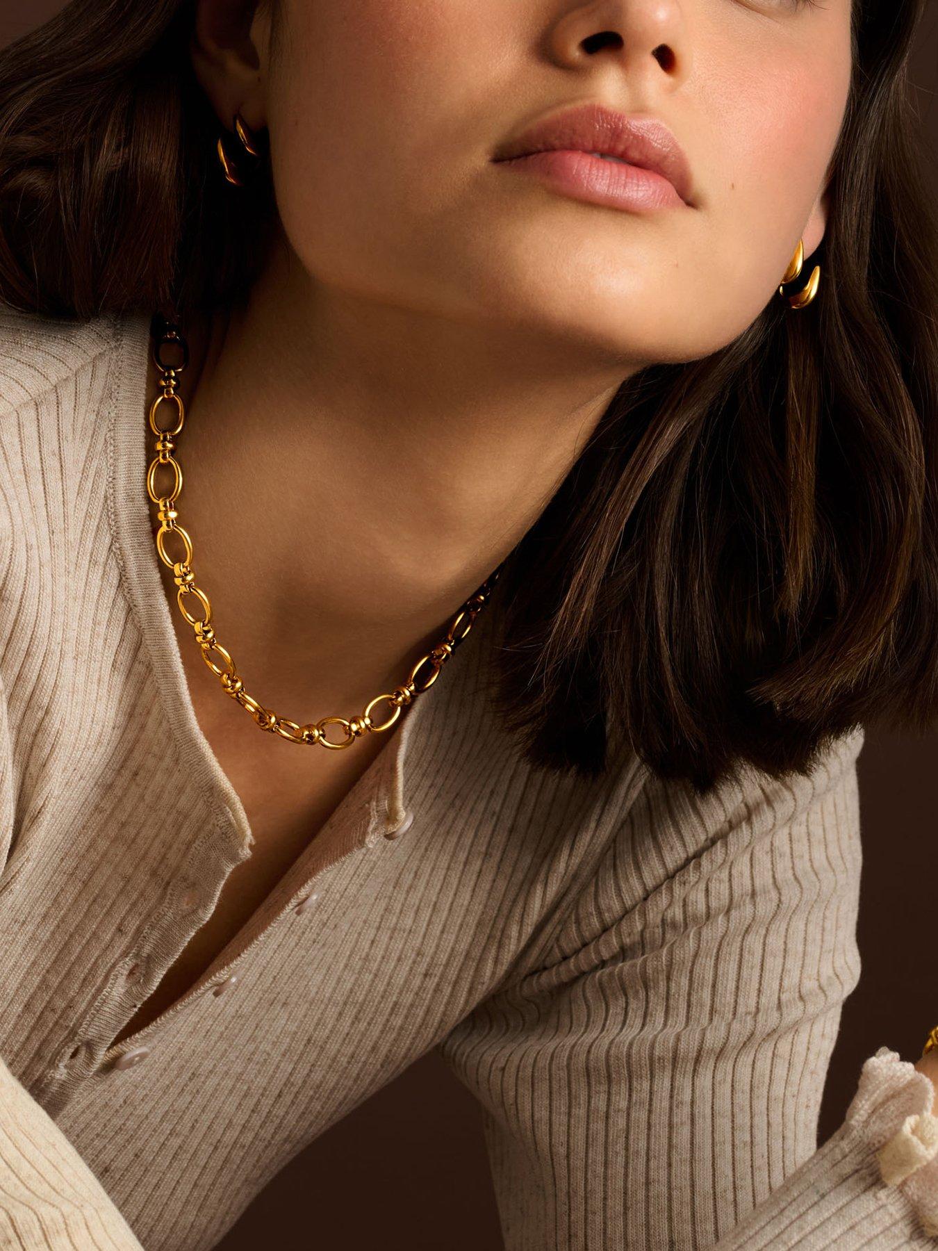 Image 5 of 6 of Katie Loxton Plated Chunky Oval Knotted Chain Link Necklace - Gold - Waterproof