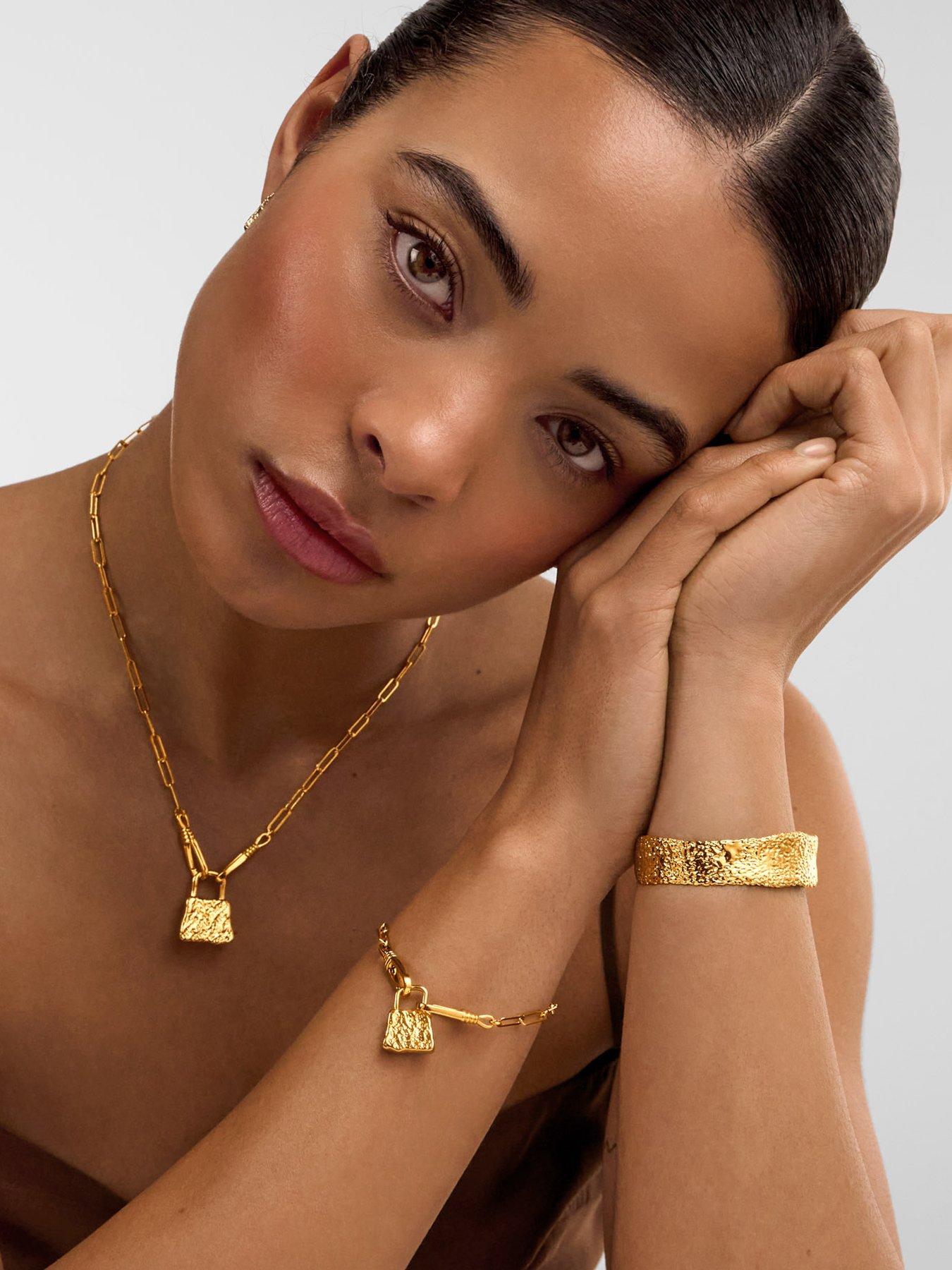 Katie Loxton Textured Lock Plated Chain Necklace - Gold