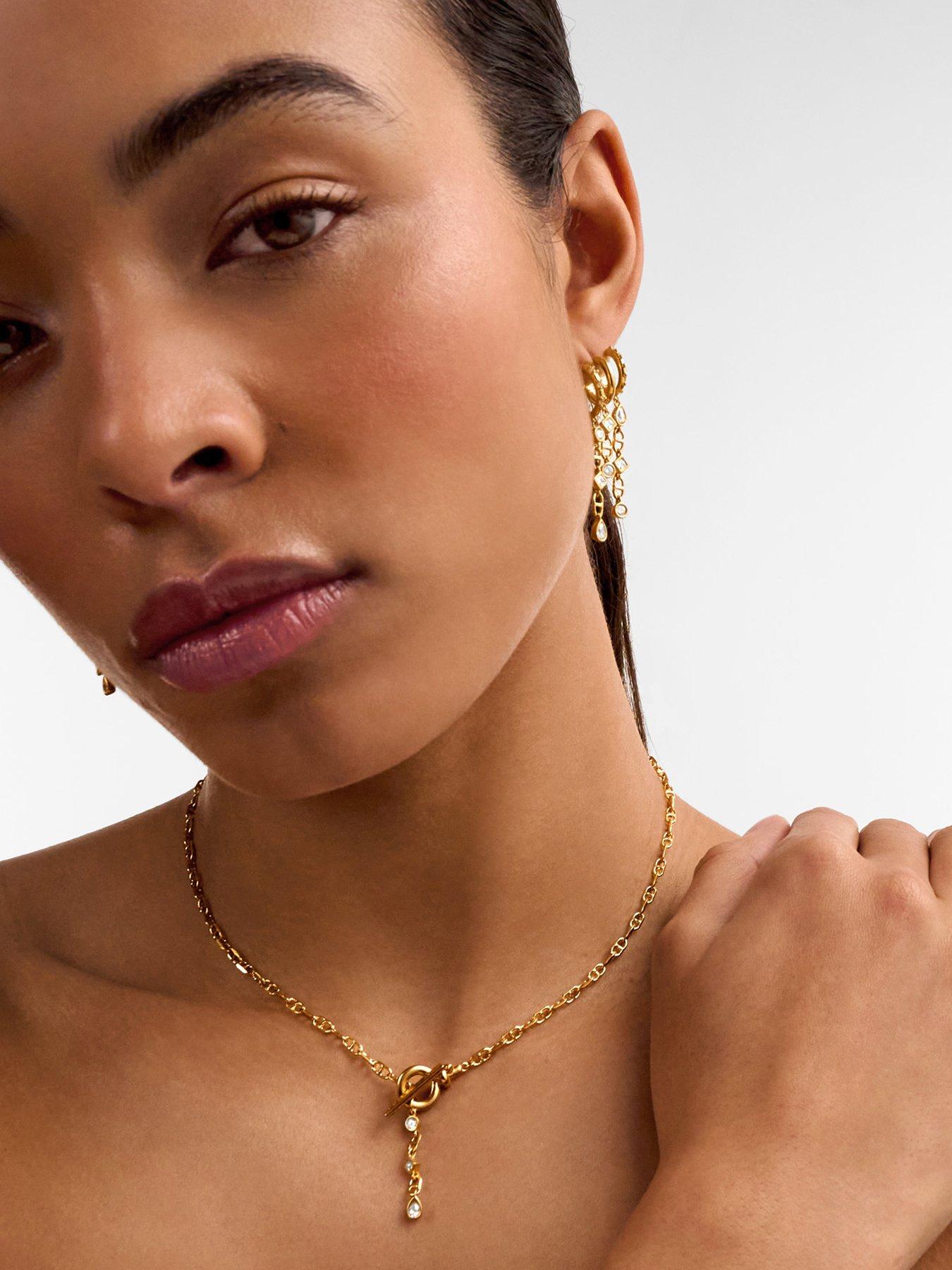 Katie Loxton Jewelled T-Bar Plated Necklace - Gold