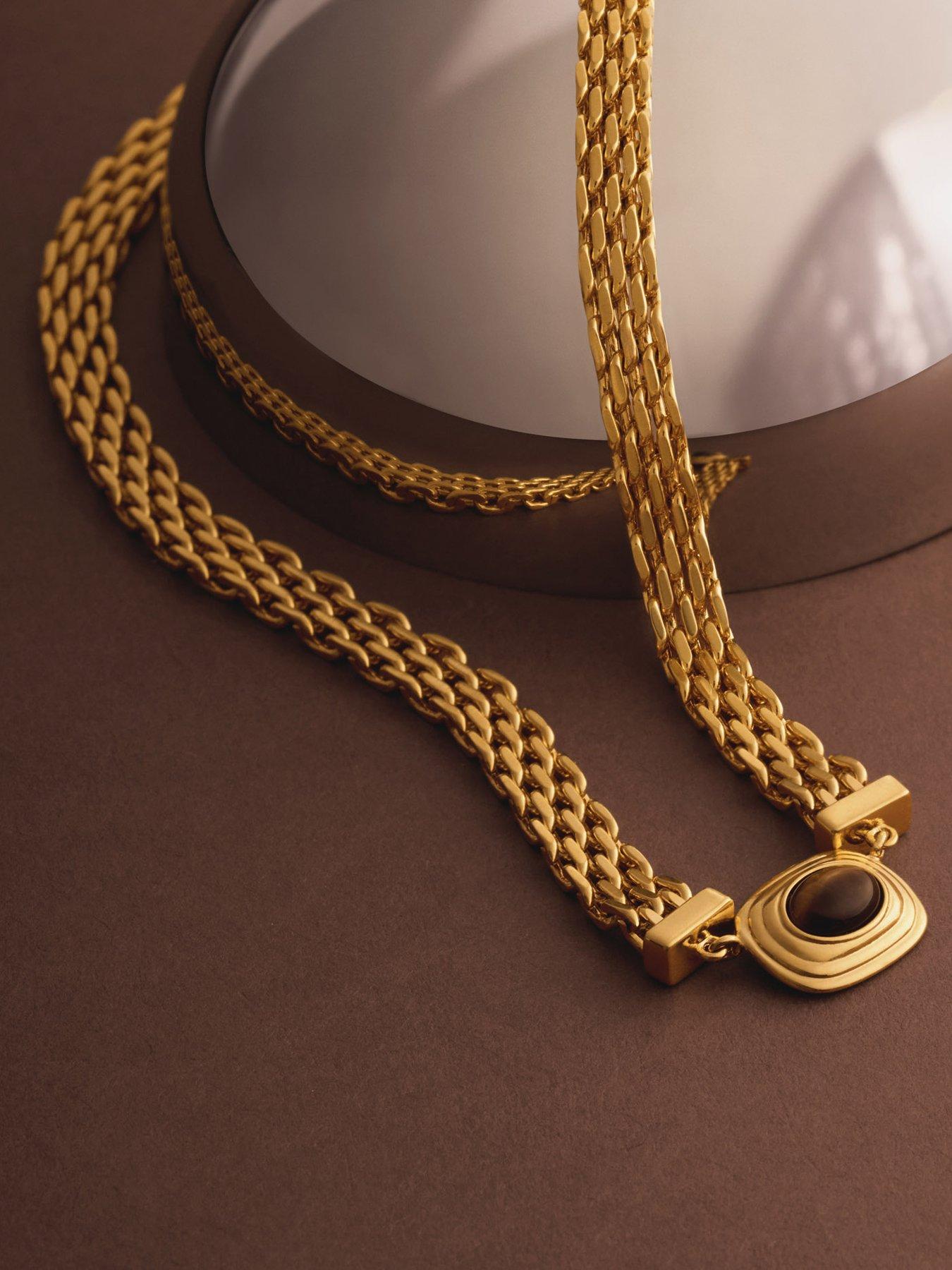 Image 2 of 5 of Katie Loxton Plated Oval-Shaped Tigers Eye Braided Chain Necklace - Gold - Waterproof