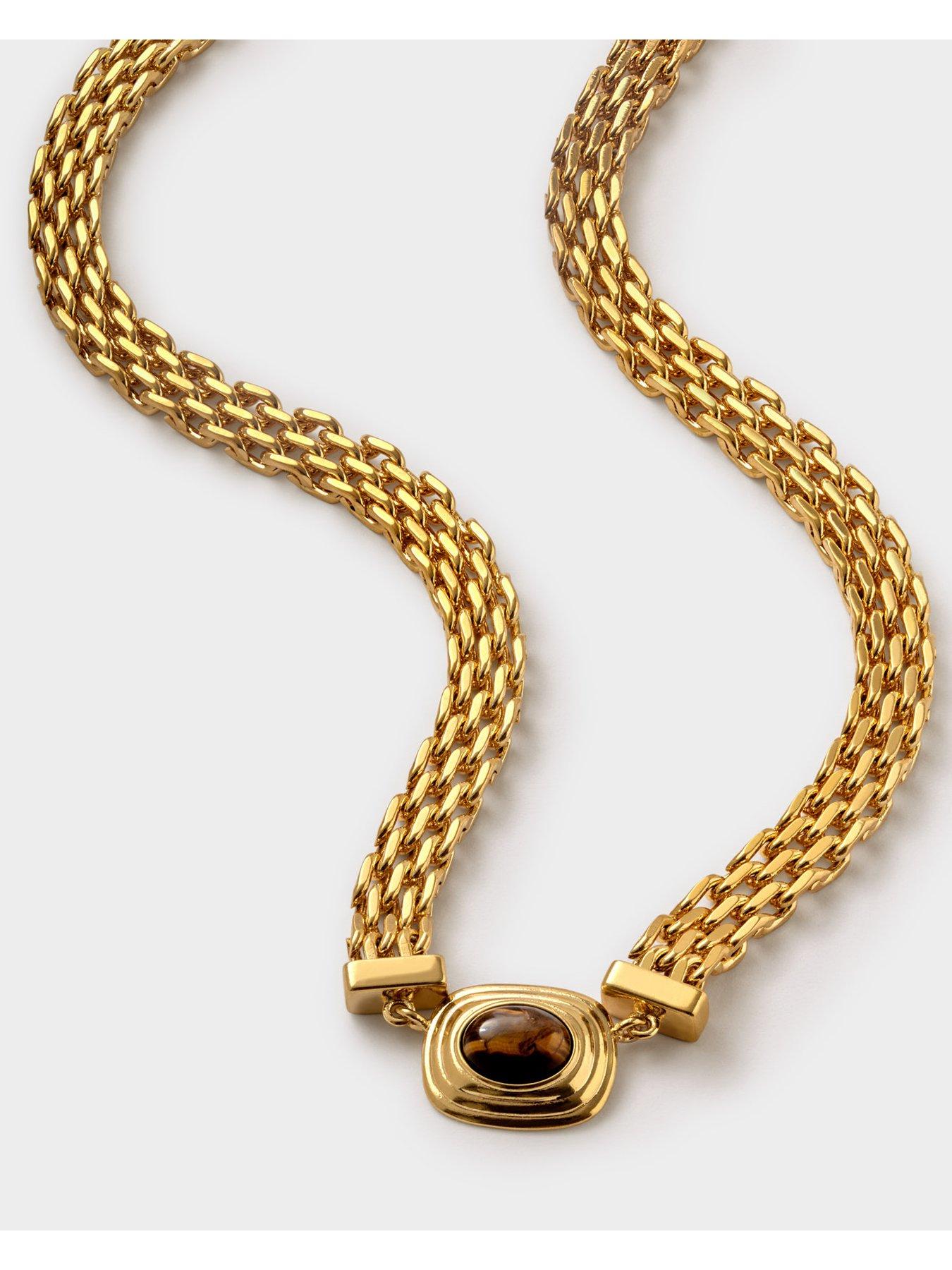 Image 3 of 5 of Katie Loxton Plated Oval-Shaped Tigers Eye Braided Chain Necklace - Gold - Waterproof