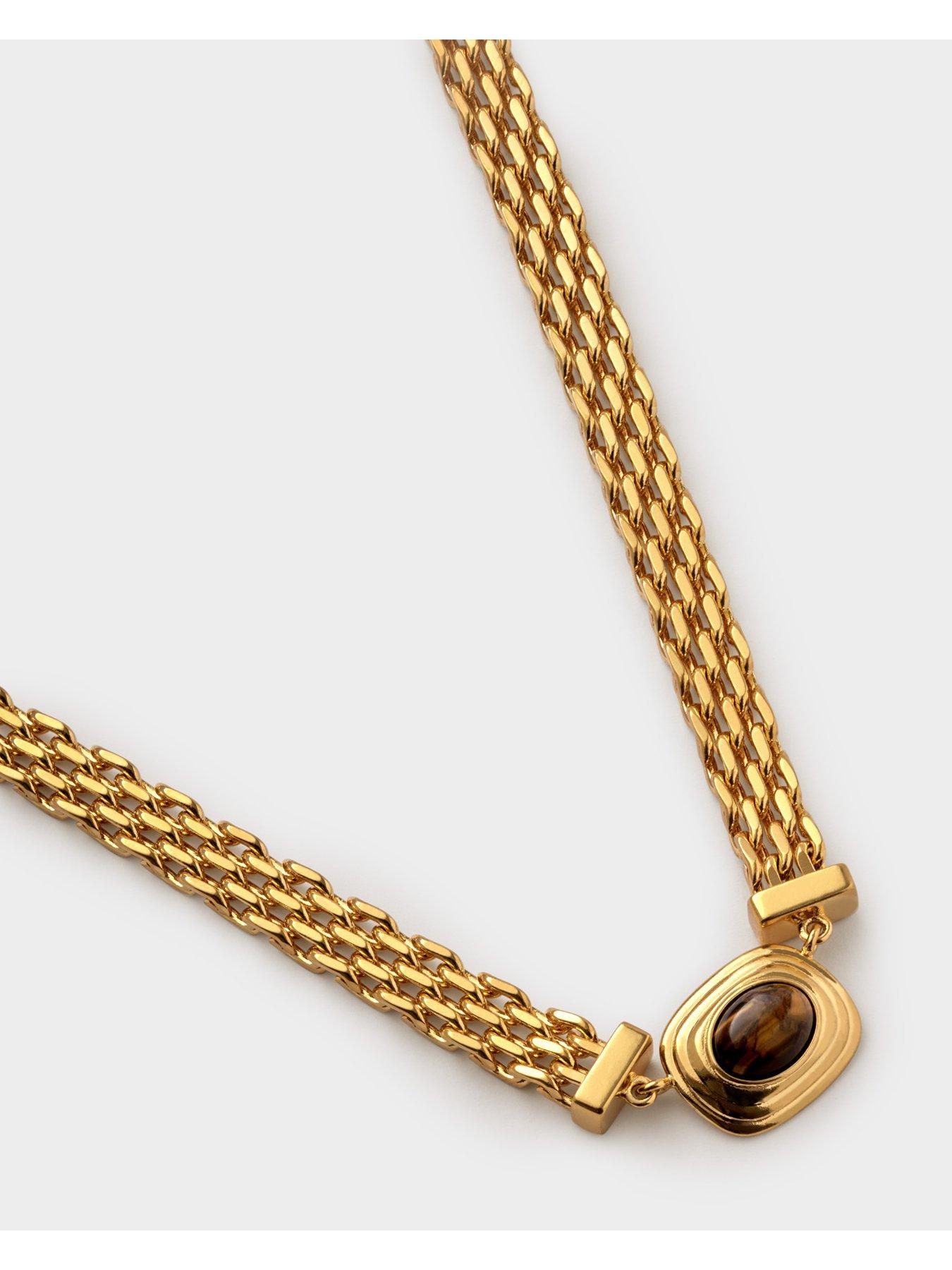 Image 4 of 5 of Katie Loxton Plated Oval-Shaped Tigers Eye Braided Chain Necklace - Gold - Waterproof