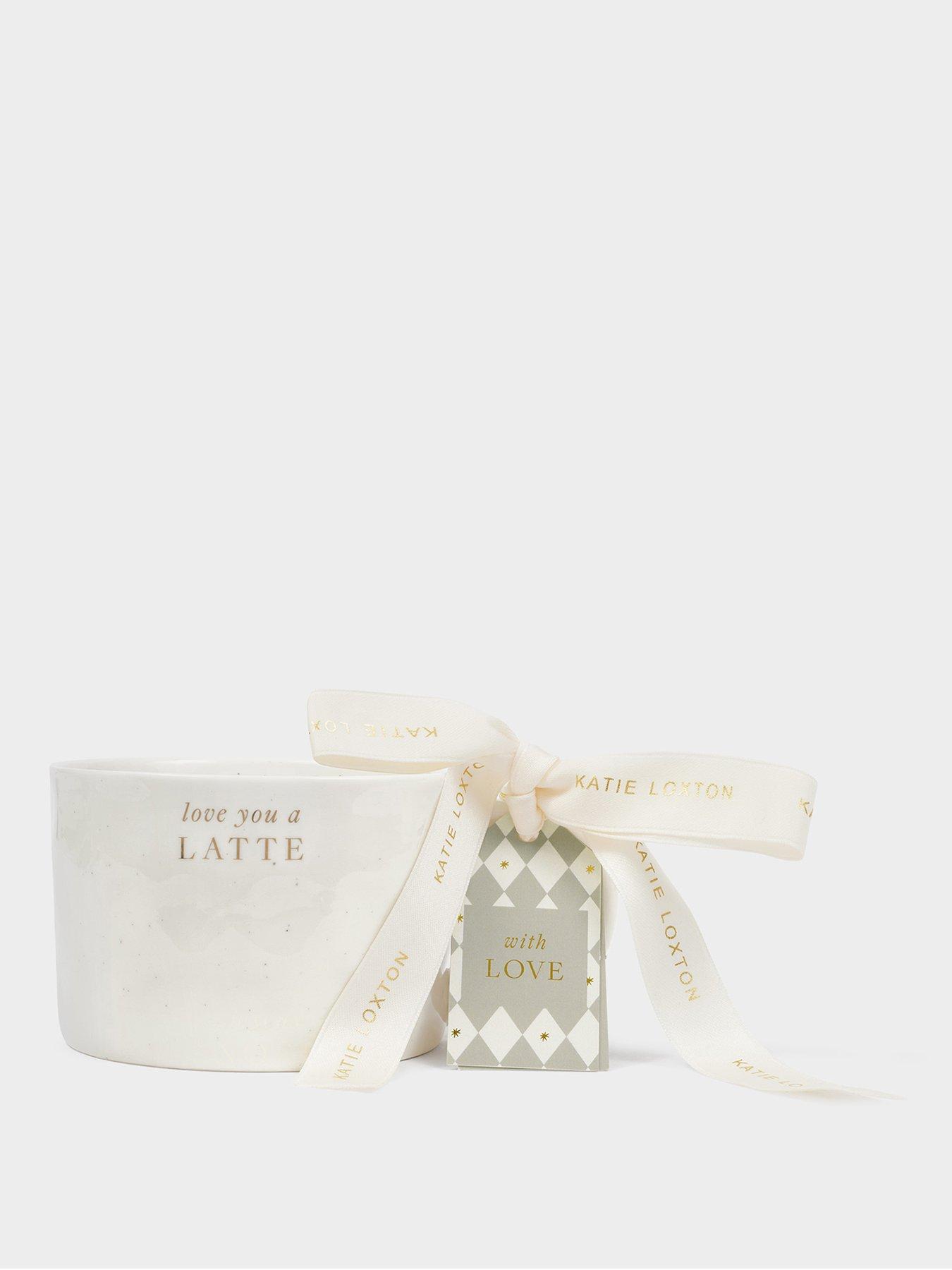 Katie Loxton SPECKLED SENTIMENT MUG WITH TAG , love you a LATTE , 9.5cm x 9.5cm x 7cm