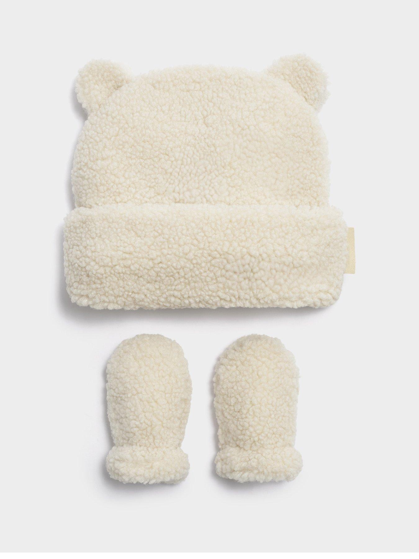 Katie Loxton BABY BORG HAT AND MITTENS , Off White , 24cm x 15cm + 7cm x 11cm
