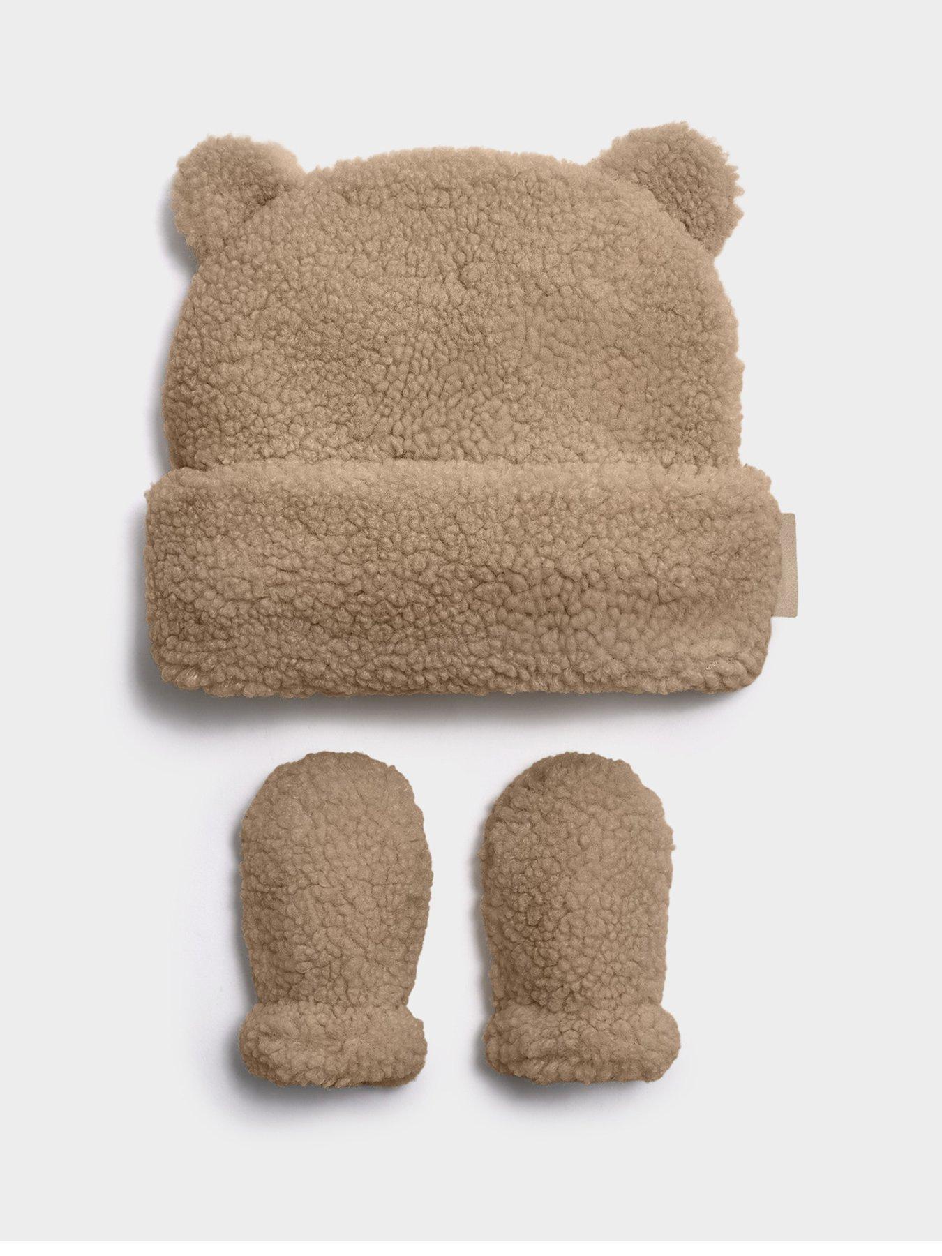 Katie Loxton BABY BORG HAT AND MITTENS , Tan ,  24cm x 15cm + 7cm x 11cm