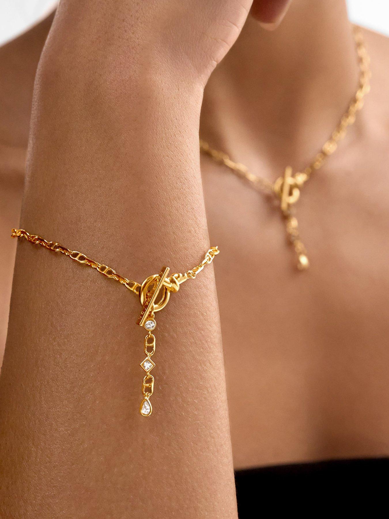 Image 1 of 6 of Katie Loxton Plated Geometric Gem Charm T-Bar Bracelet - Gold - Waterproof