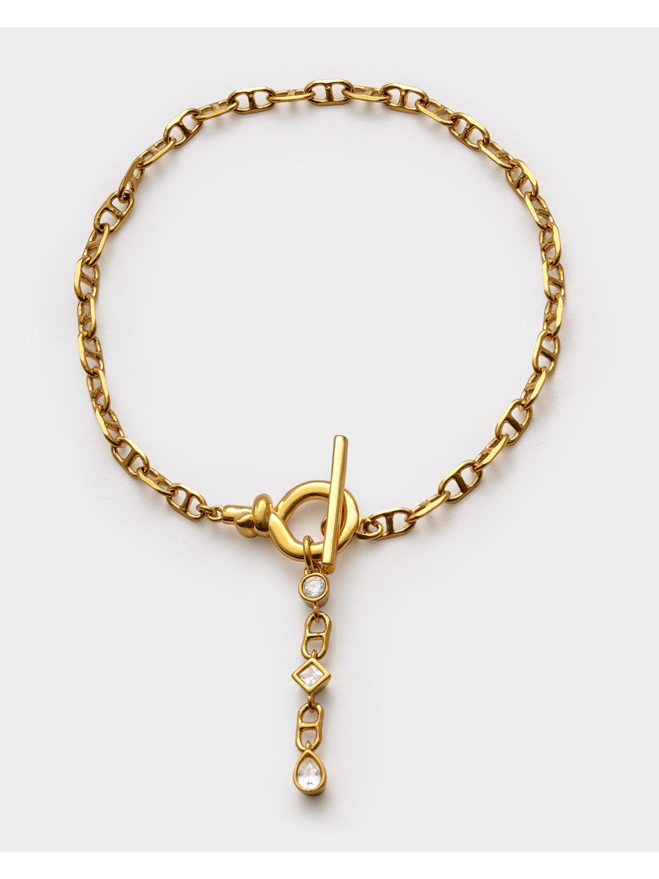 Image 2 of 6 of Katie Loxton Plated Geometric Gem Charm T-Bar Bracelet - Gold - Waterproof