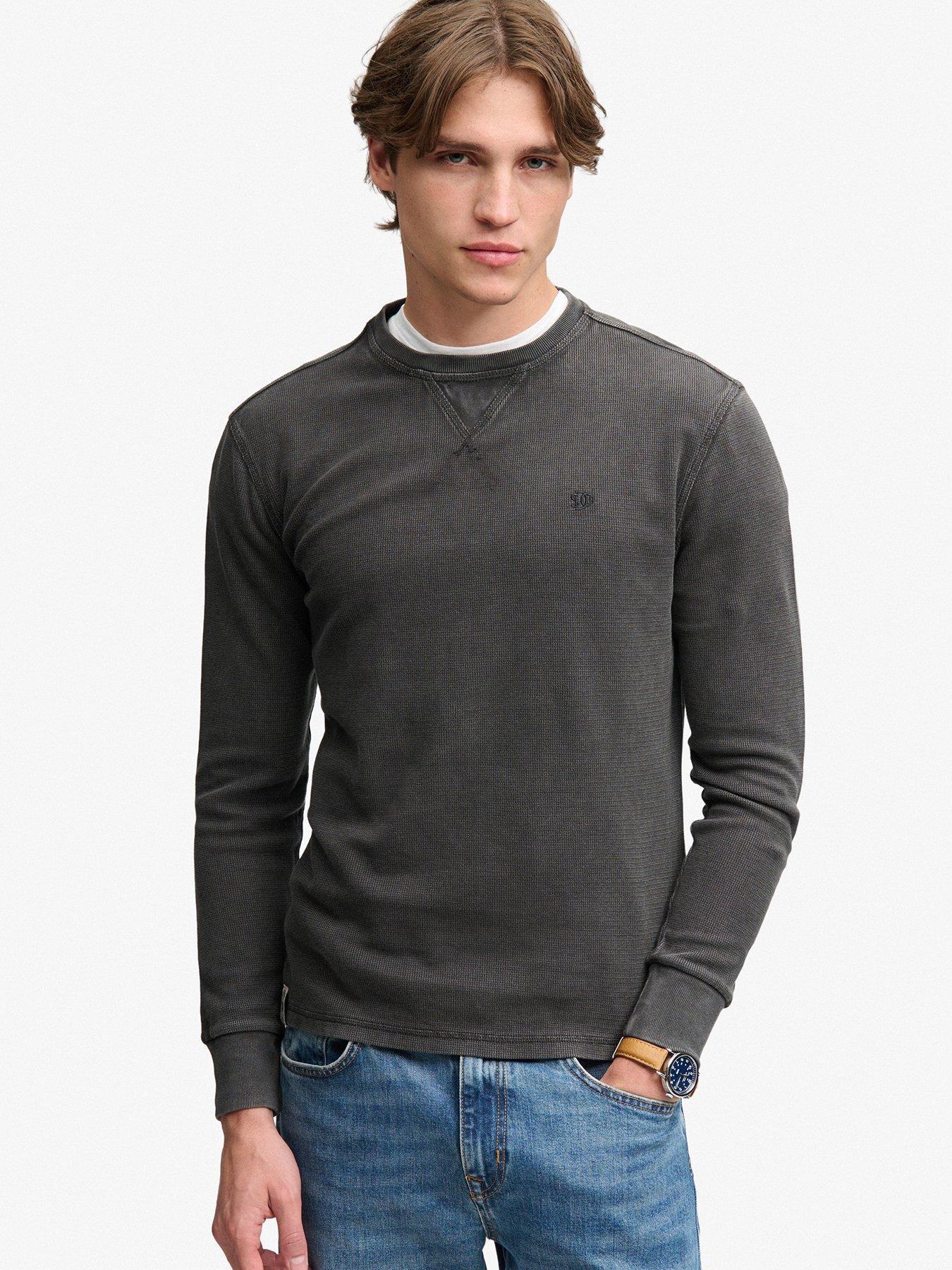 Image 1 of 5 of Superdry Mens Classic Heavy Textured Crew Neck Long Sleeve T-Shirt - Black