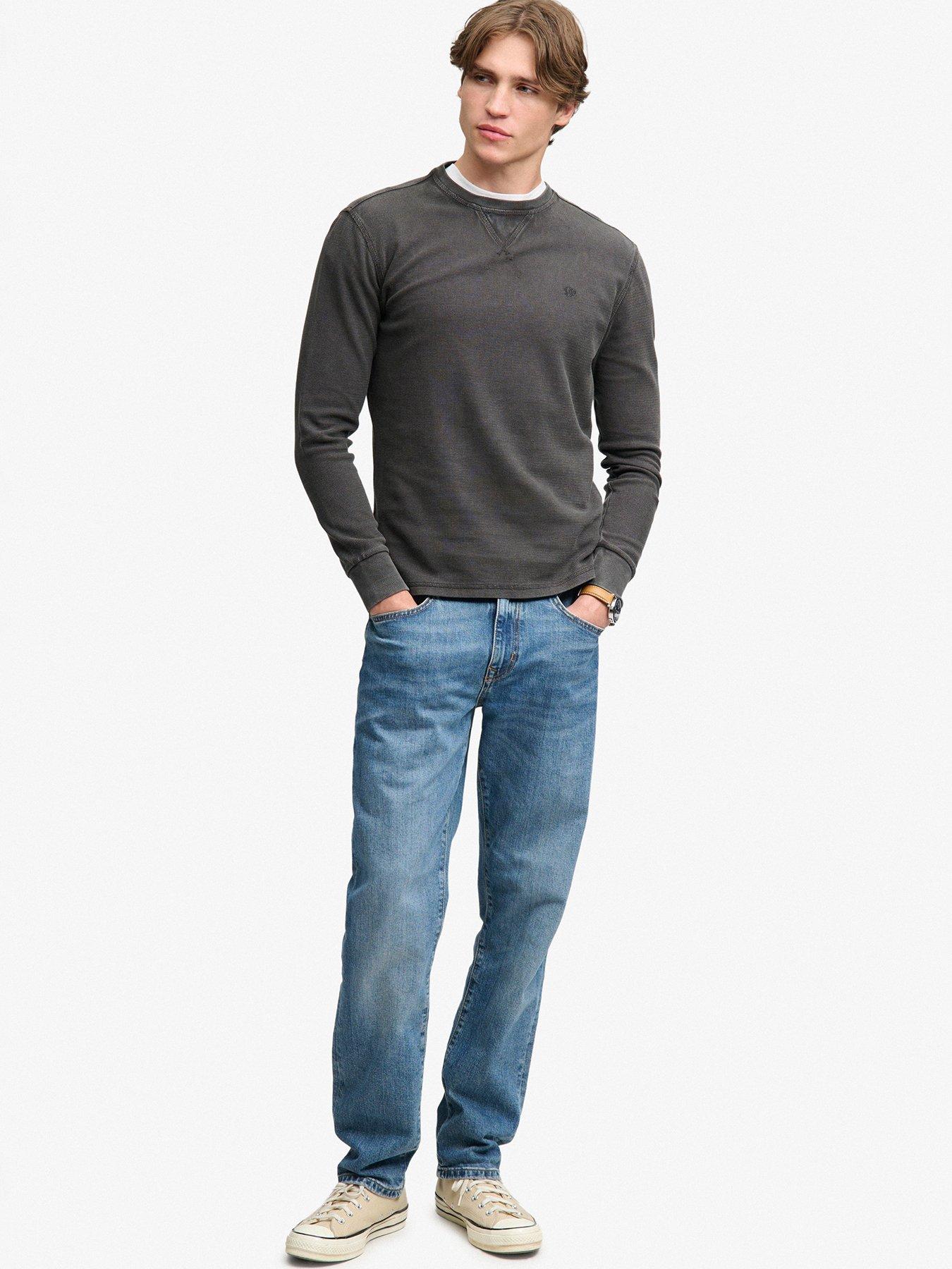 Image 3 of 5 of Superdry Mens Classic Heavy Textured Crew Neck Long Sleeve T-Shirt - Black
