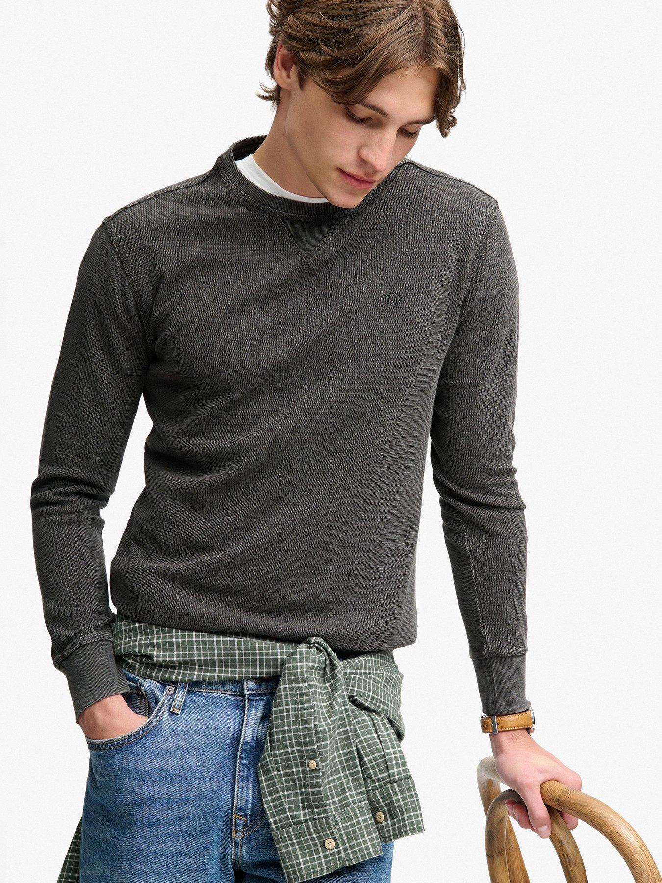 Image 4 of 5 of Superdry Mens Classic Heavy Textured Crew Neck Long Sleeve T-Shirt - Black