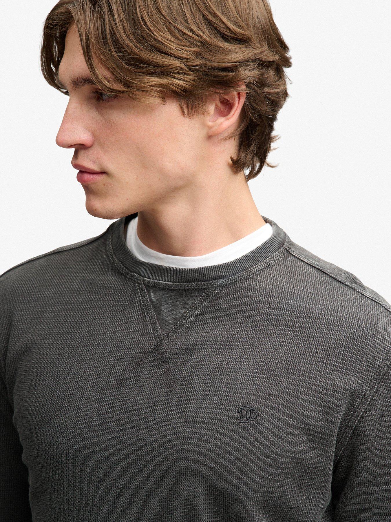 Image 5 of 5 of Superdry Mens Classic Heavy Textured Crew Neck Long Sleeve T-Shirt - Black