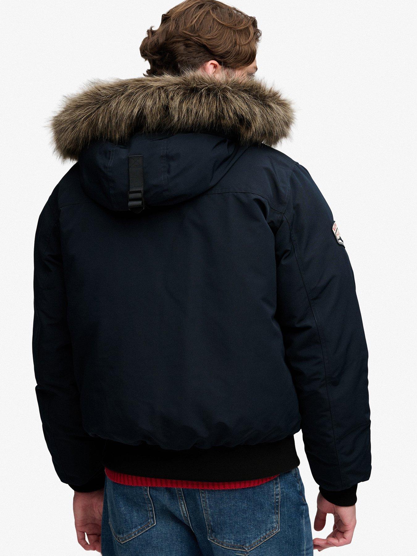 Image 2 of 5 of Superdry Mens Faux-Fur Hood Padded Bomber Jacket - Navy