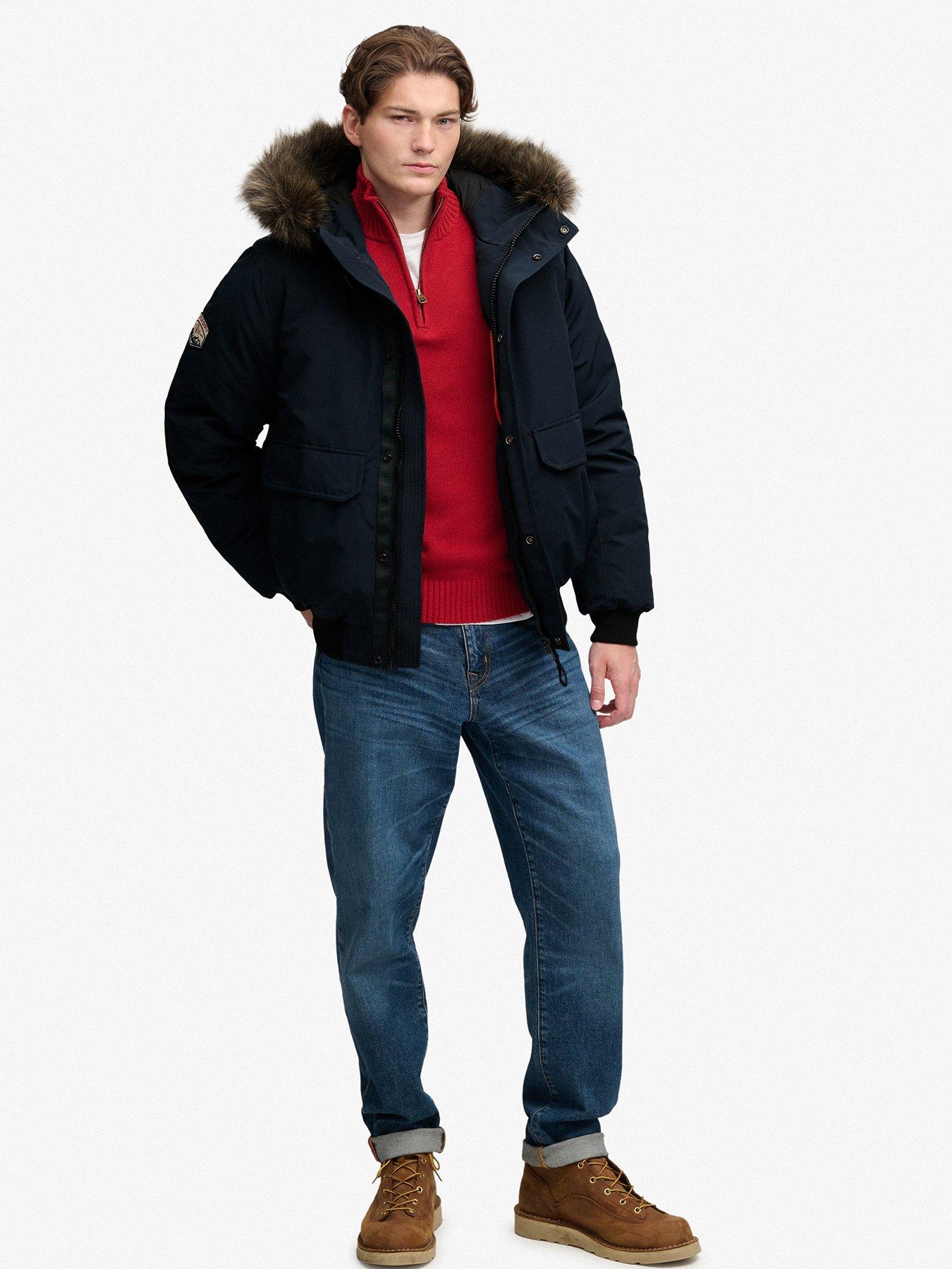 Image 3 of 5 of Superdry Mens Faux-Fur Hood Padded Bomber Jacket - Navy
