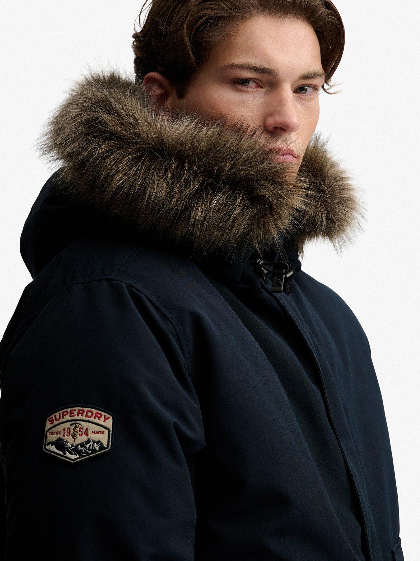 Image 4 of 5 of Superdry Mens Faux-Fur Hood Padded Bomber Jacket - Navy